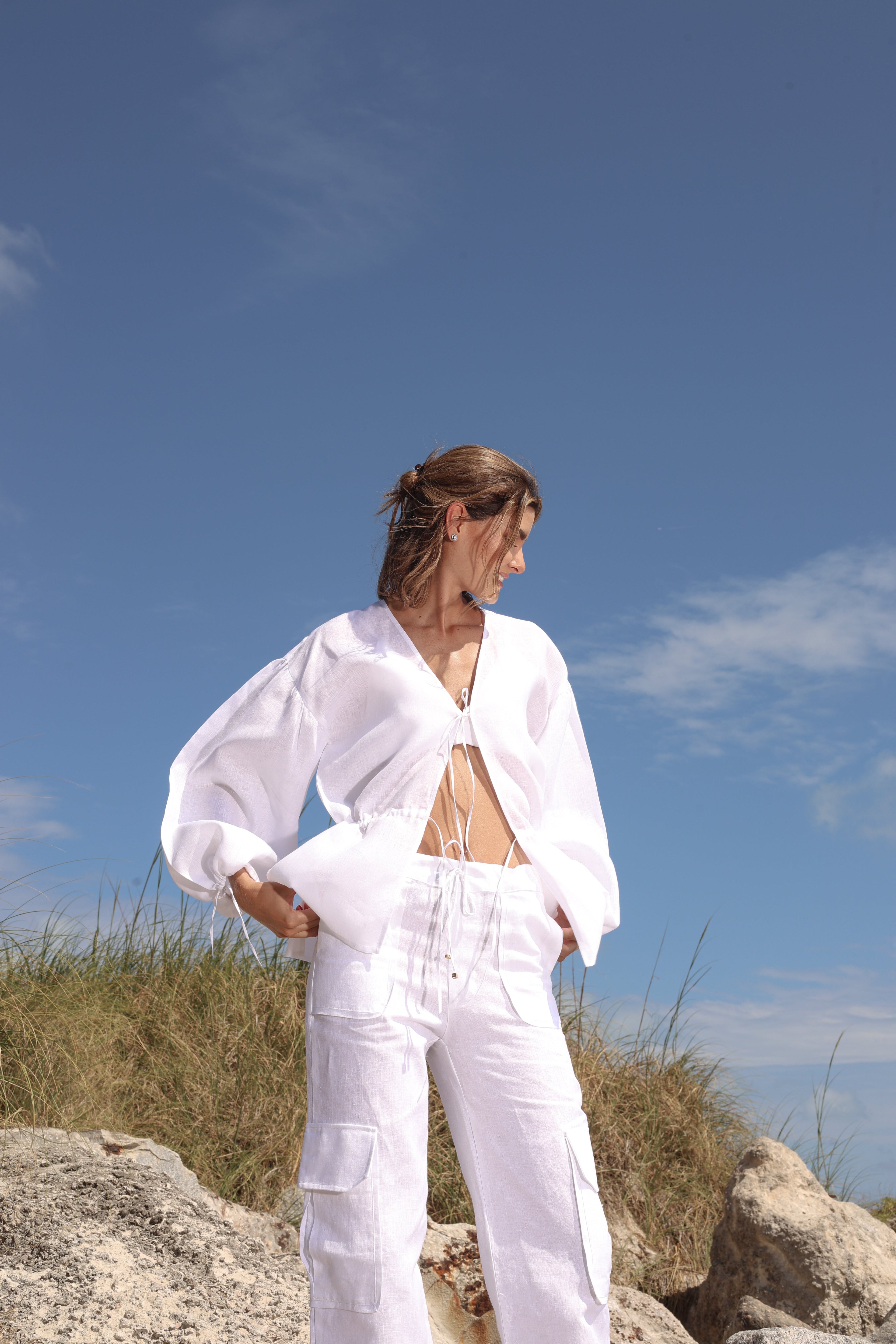 BLUSA LINO ABIERTA JARET CINTURA PECHO M/L RESORTE