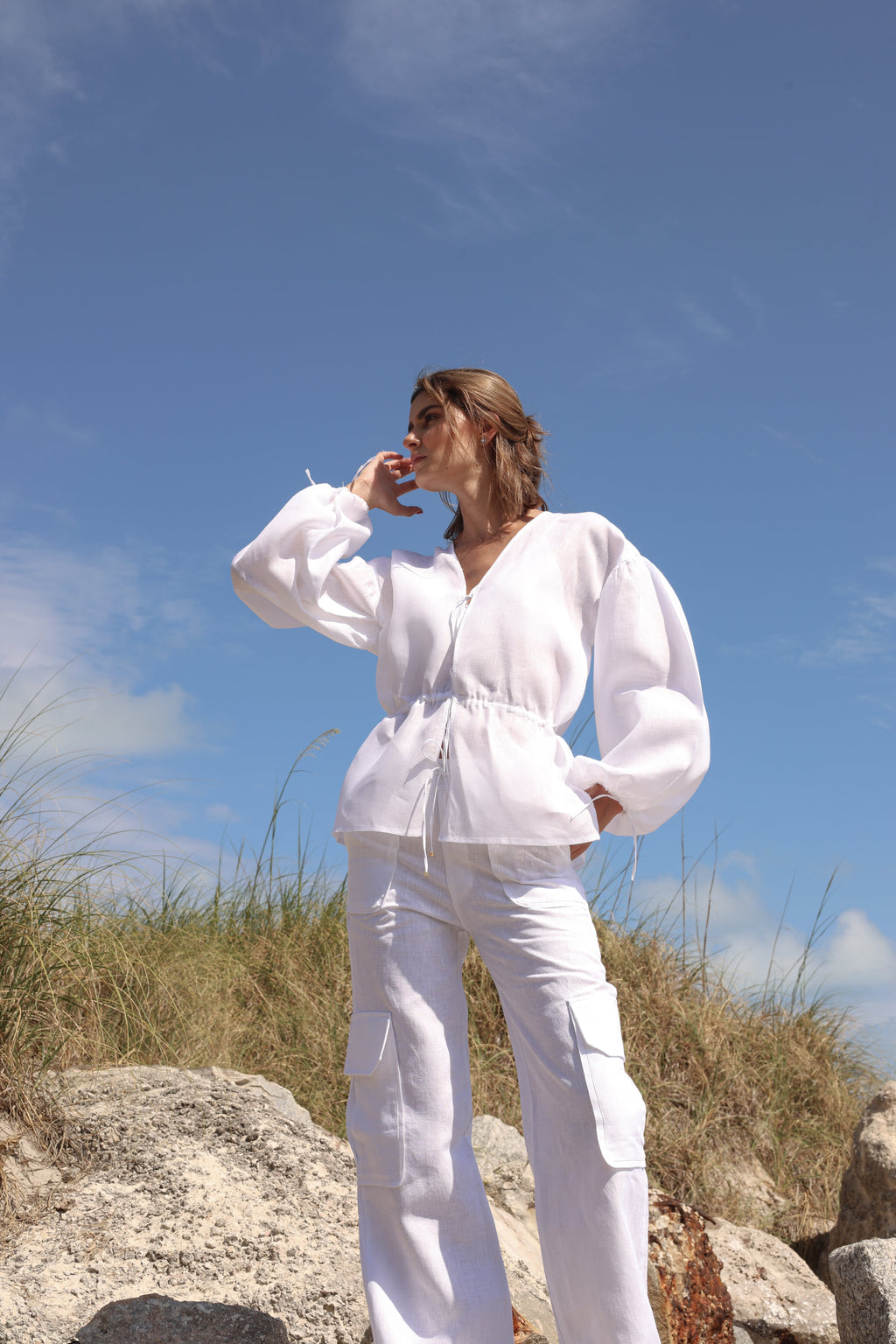 BLUSA LINO ABIERTA JARET CINTURA PECHO M/L RESORTE