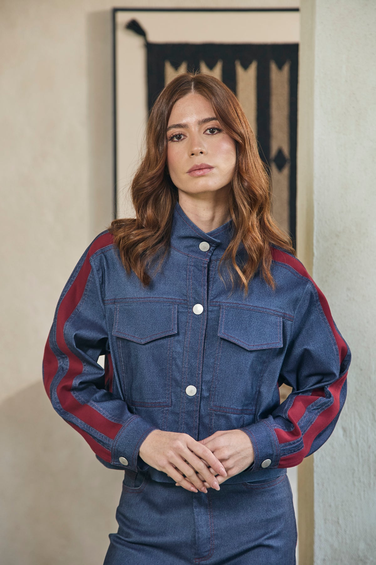 CHAQUETA 2 FRANJASEN MANGA TACHES BOLSILLOS DE TAPA CUELLO NERU