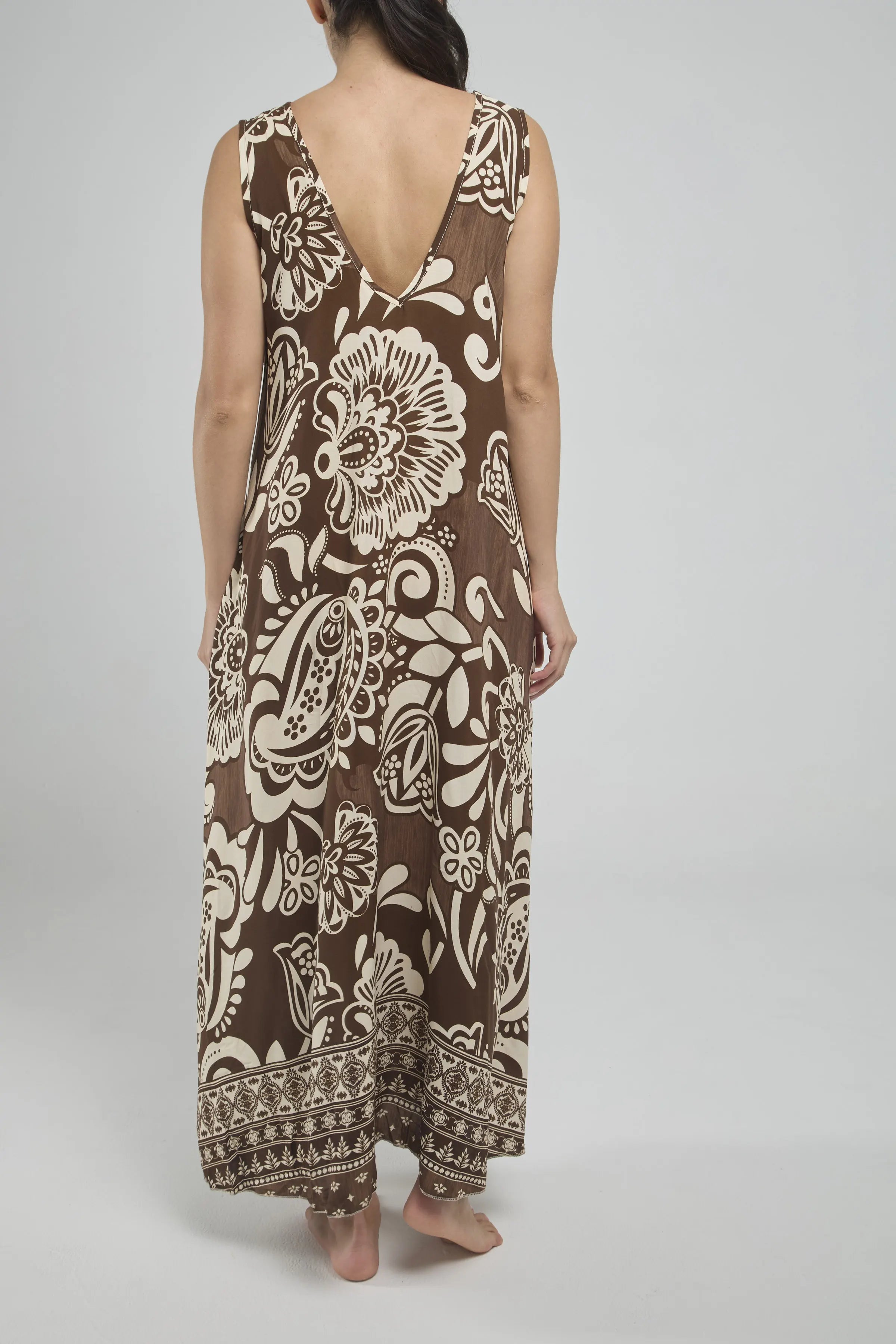 VESTIDO LARGO ESTAMPADO C/V M/S BOLSILLO