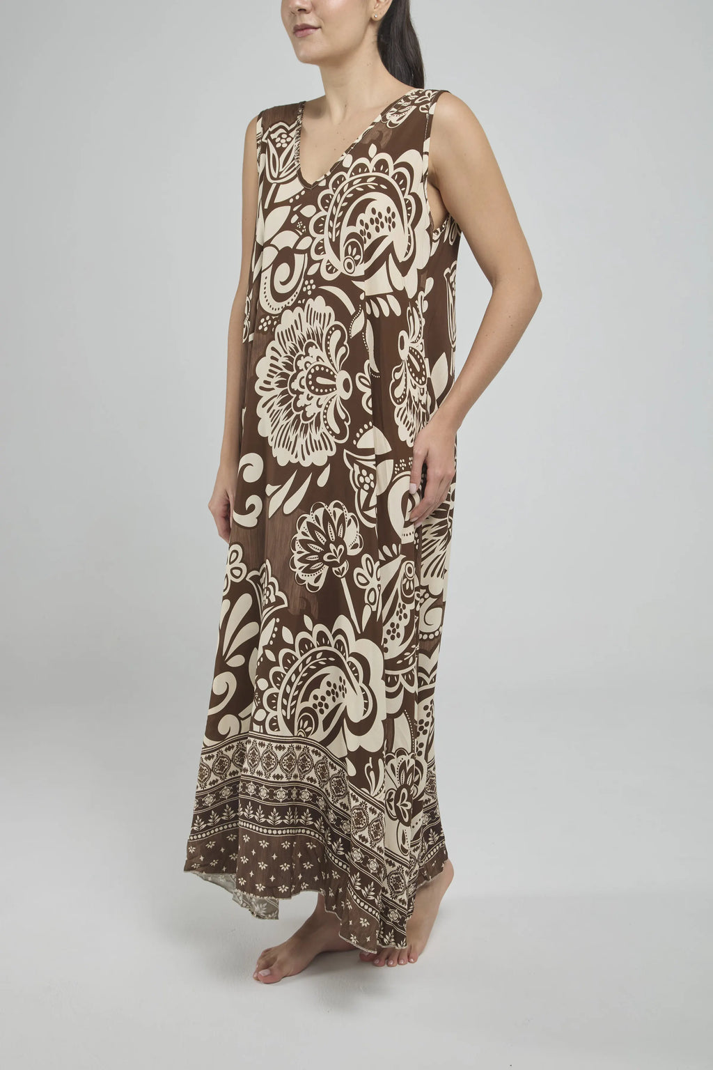 VESTIDO LARGO ESTAMPADO C/V M/S BOLSILLO