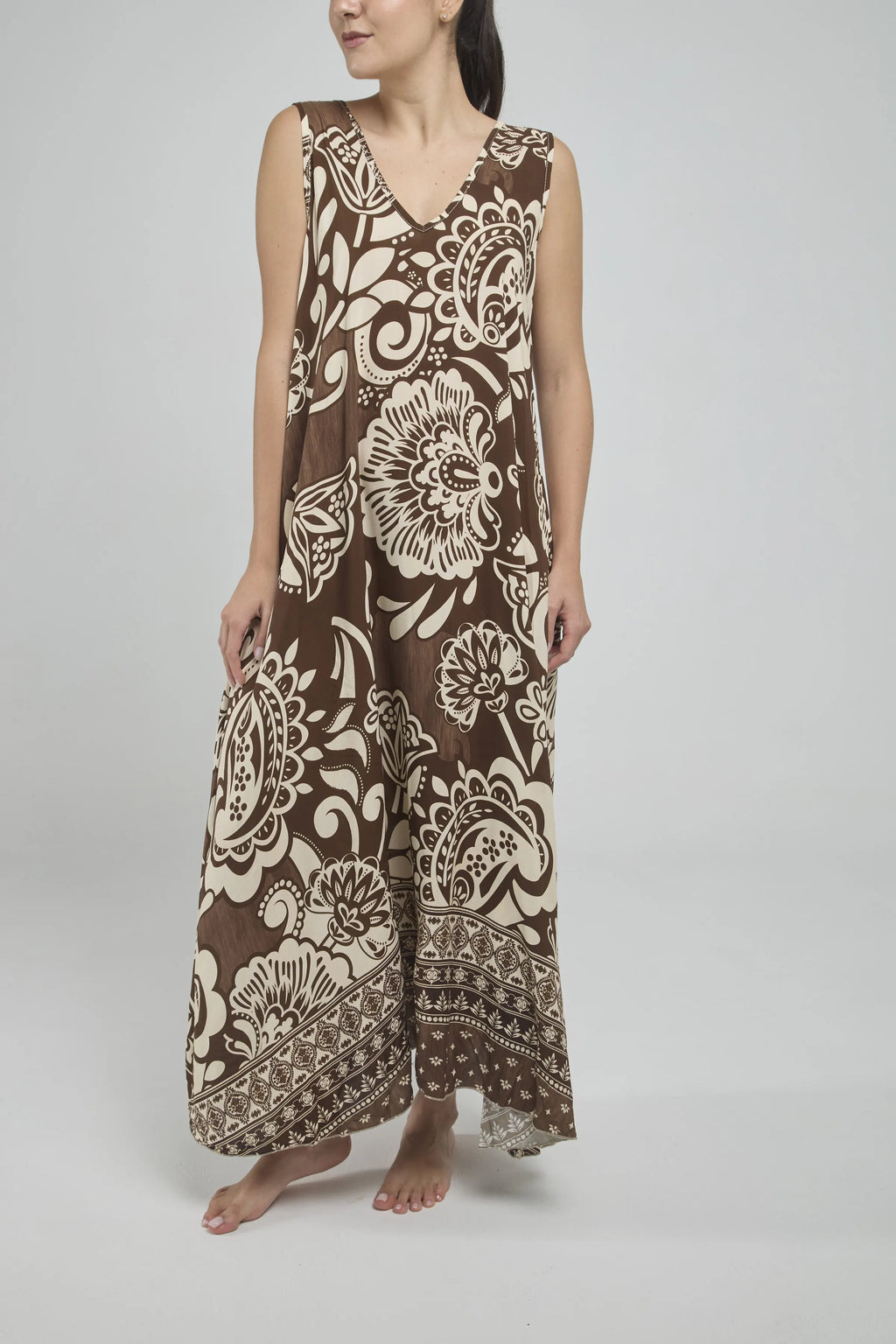 VESTIDO LARGO ESTAMPADO C/V M/S BOLSILLO