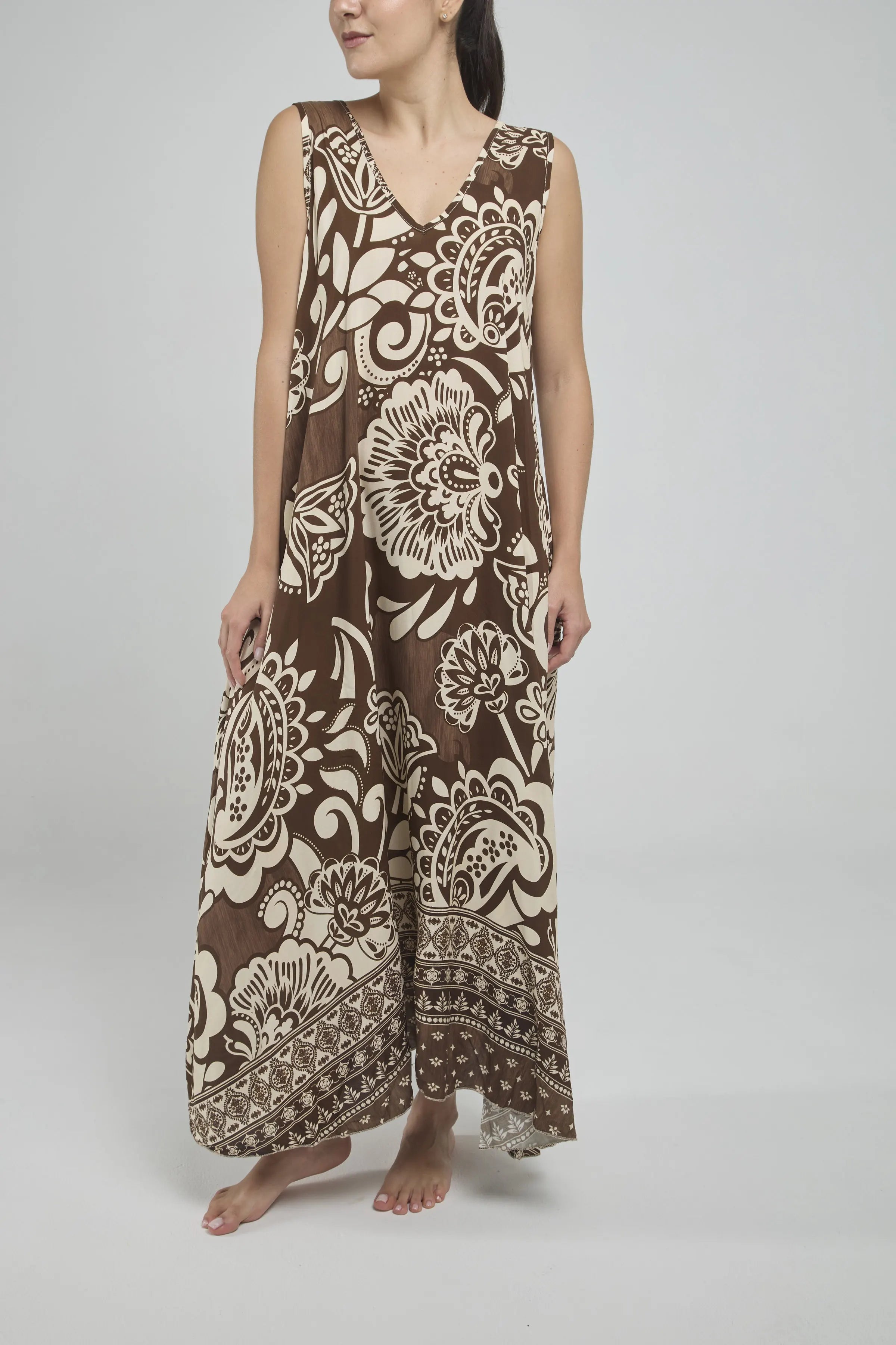 VESTIDO LARGO ESTAMPADO C/V M/S BOLSILLO