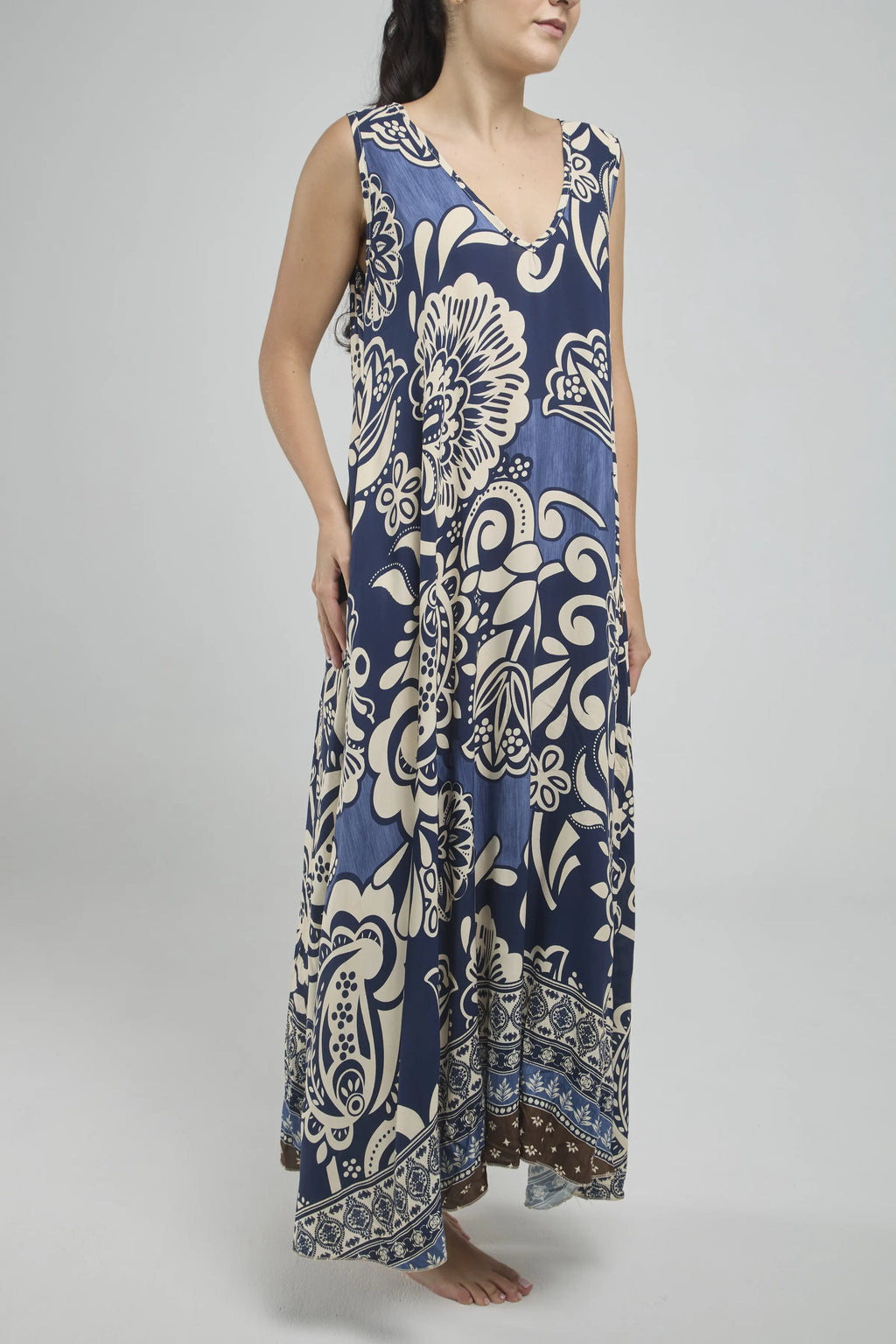 VESTIDO LARGO ESTAMPADO C/V M/S BOLSILLO