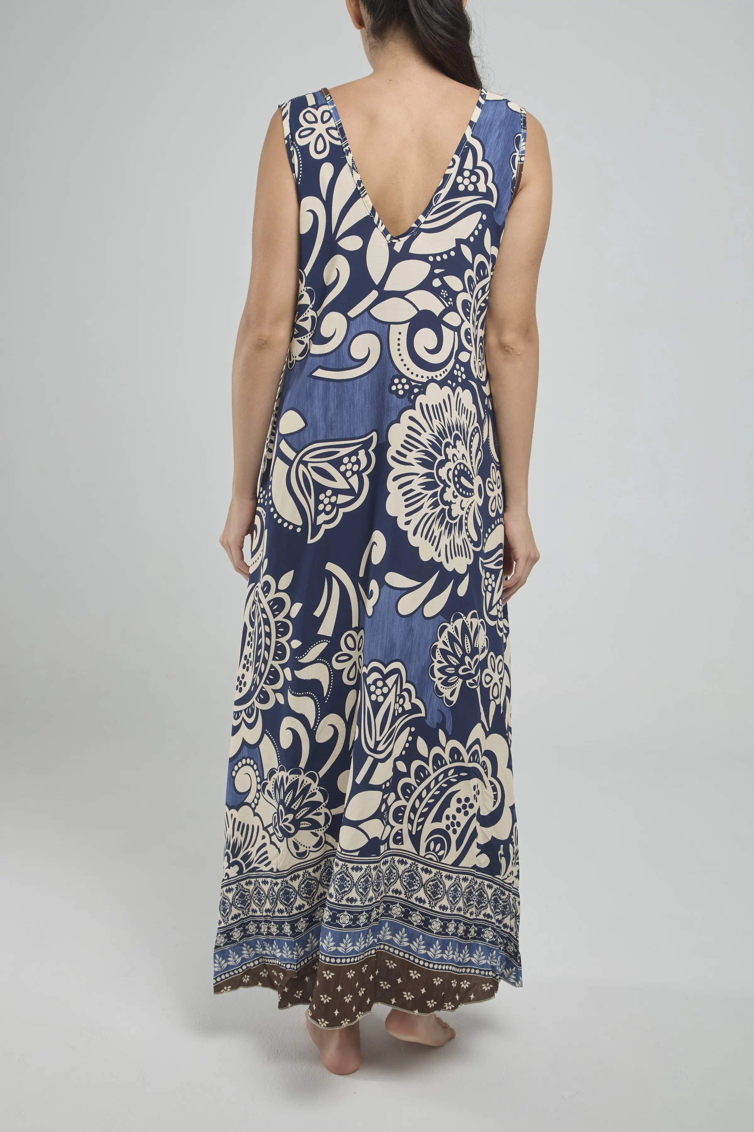 VESTIDO LARGO ESTAMPADO C/V M/S BOLSILLO