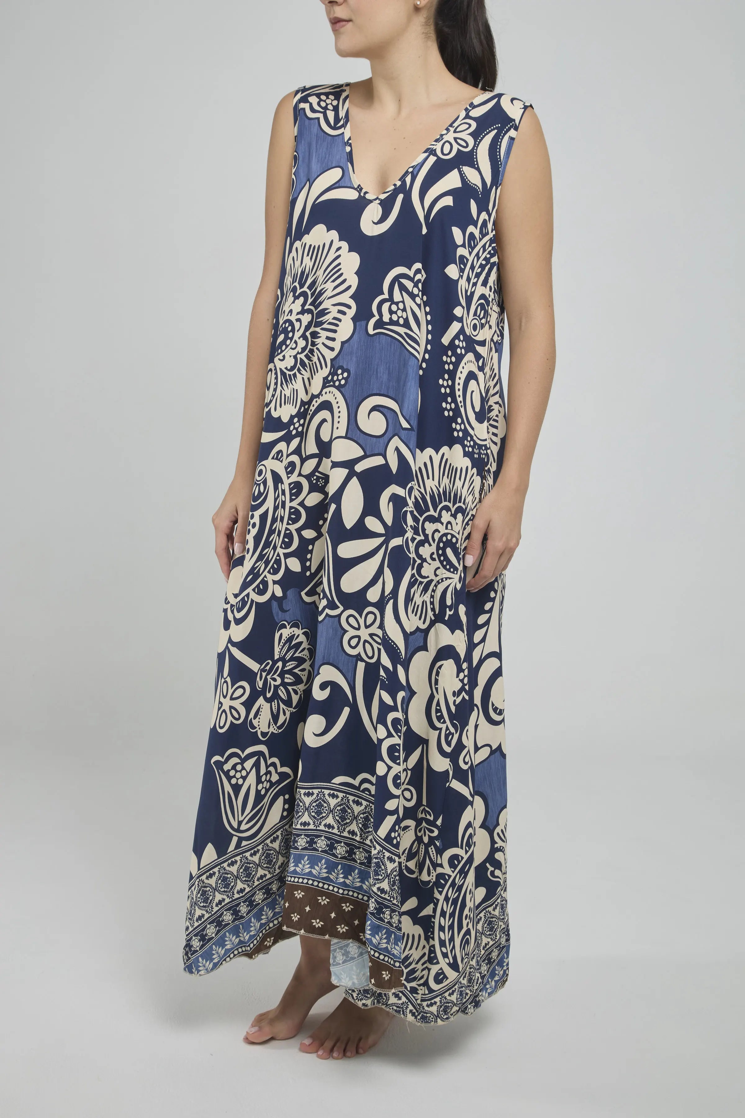 VESTIDO LARGO ESTAMPADO C/V M/S BOLSILLO