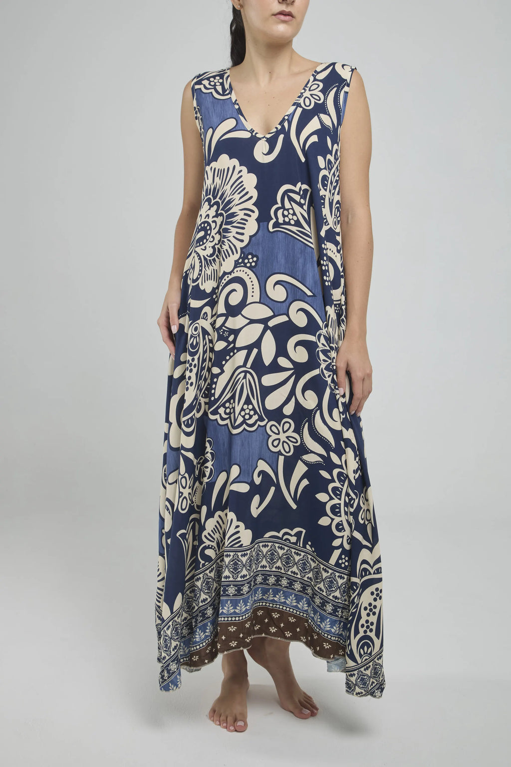 VESTIDO LARGO ESTAMPADO C/V M/S BOLSILLO