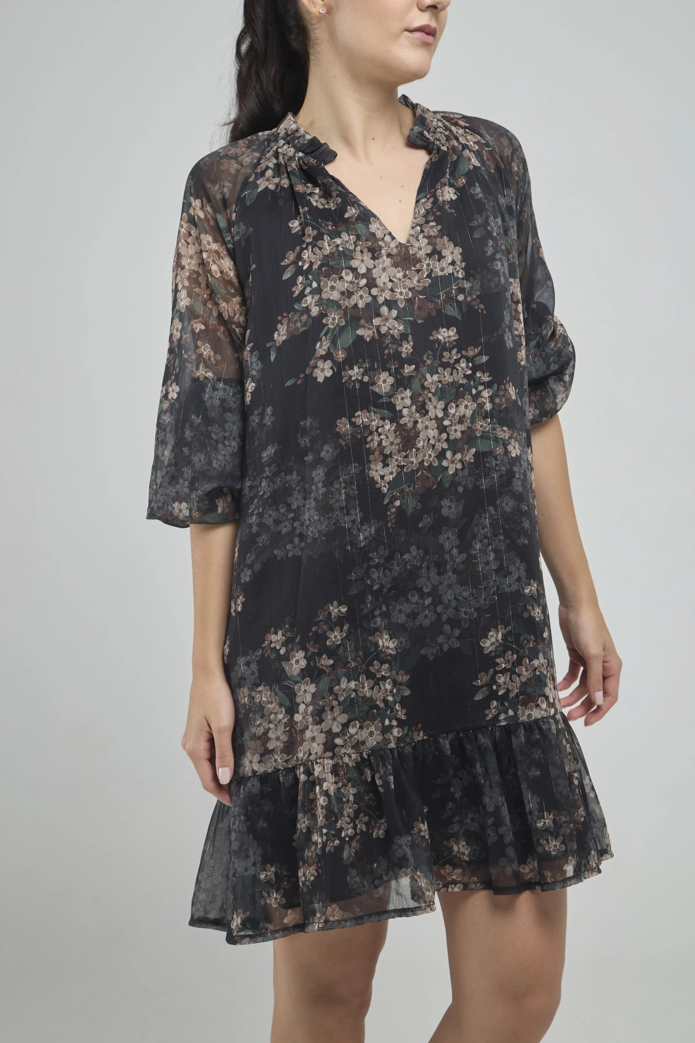 VESTIDO ESTAMPADO FLORE CORTE FORRO M/L RESORTE