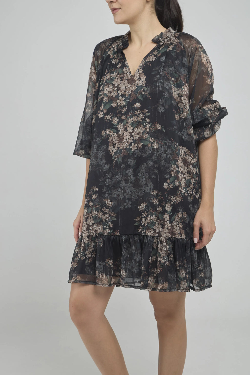 VESTIDO CORTO ESTAMPADO CON RESORTE