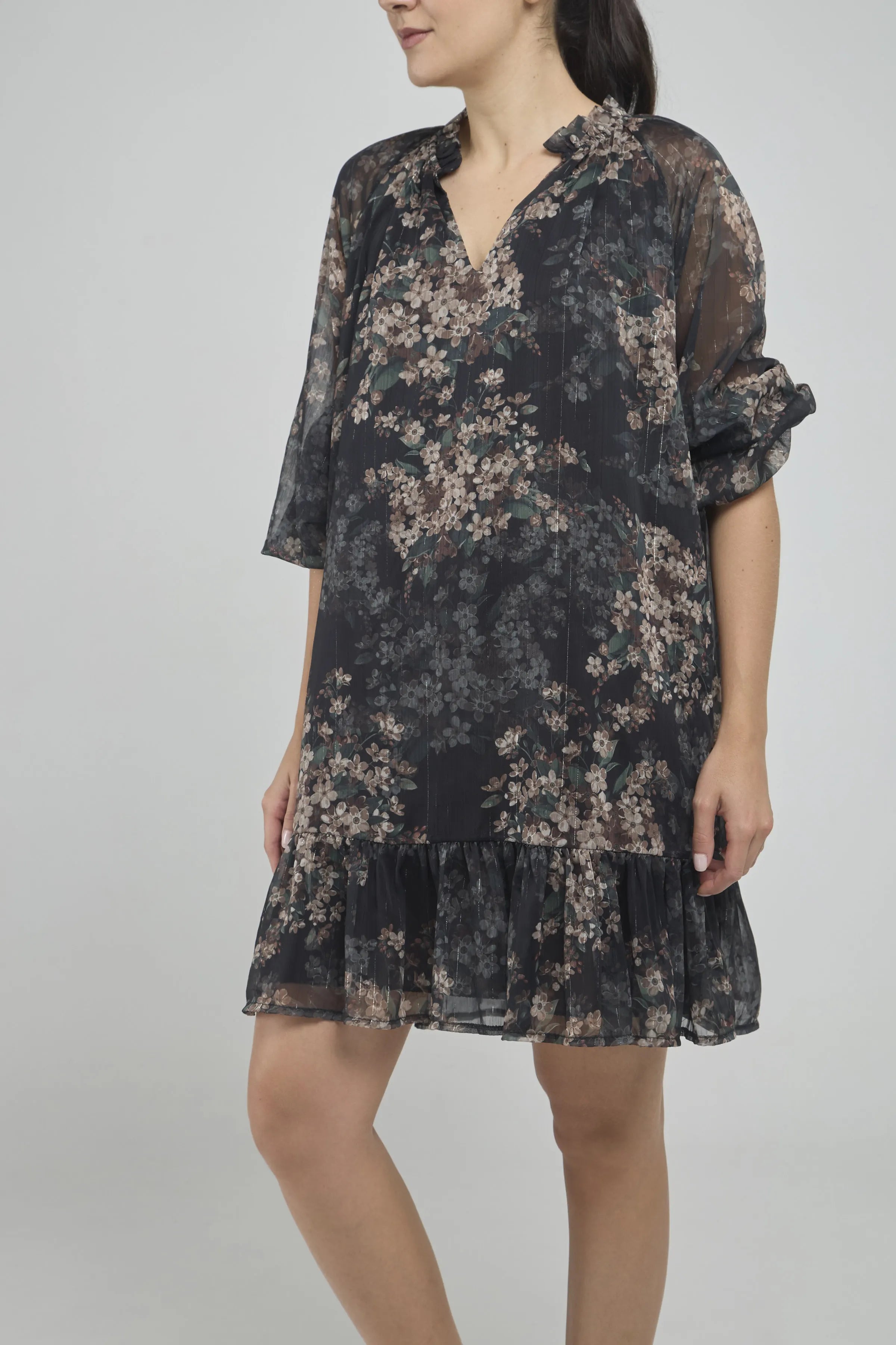 VESTIDO ESTAMPADO FLORE CORTE FORRO M/L RESORTE