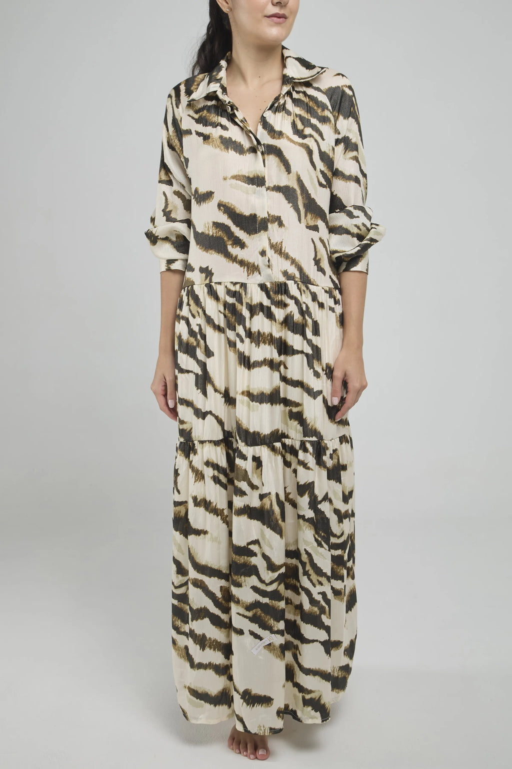 VESTIDO LARGO ESTAMPADO SATIN C/C M/L PERI/IN