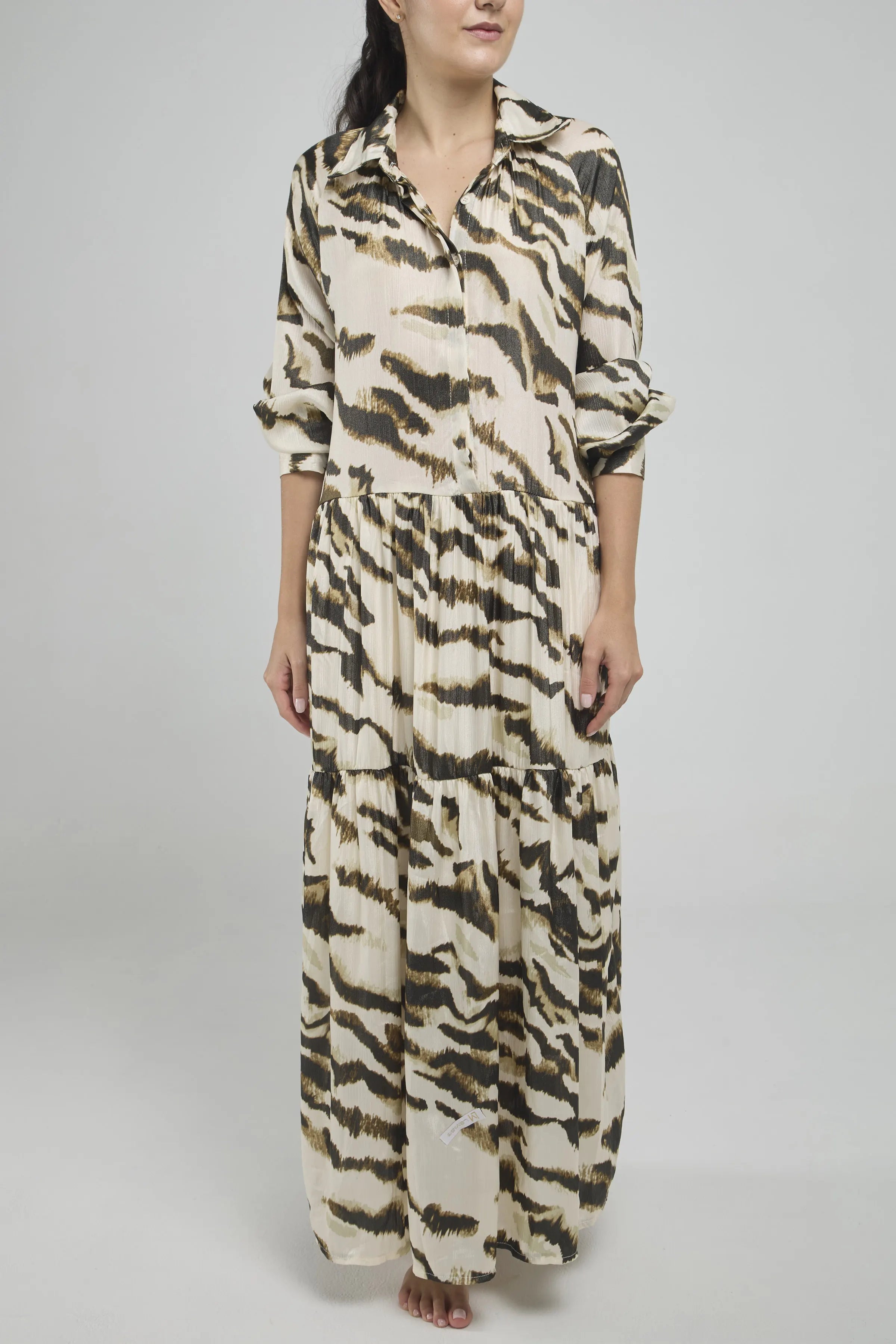 VESTIDO LARGO ESTAMPADO SATIN C/C M/L PERI/IN