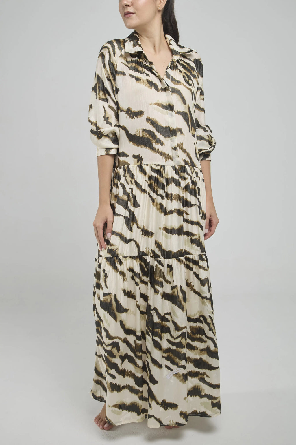 VESTIDO LARGO ESTAMPADO SATIN C/C M/L PERI/IN