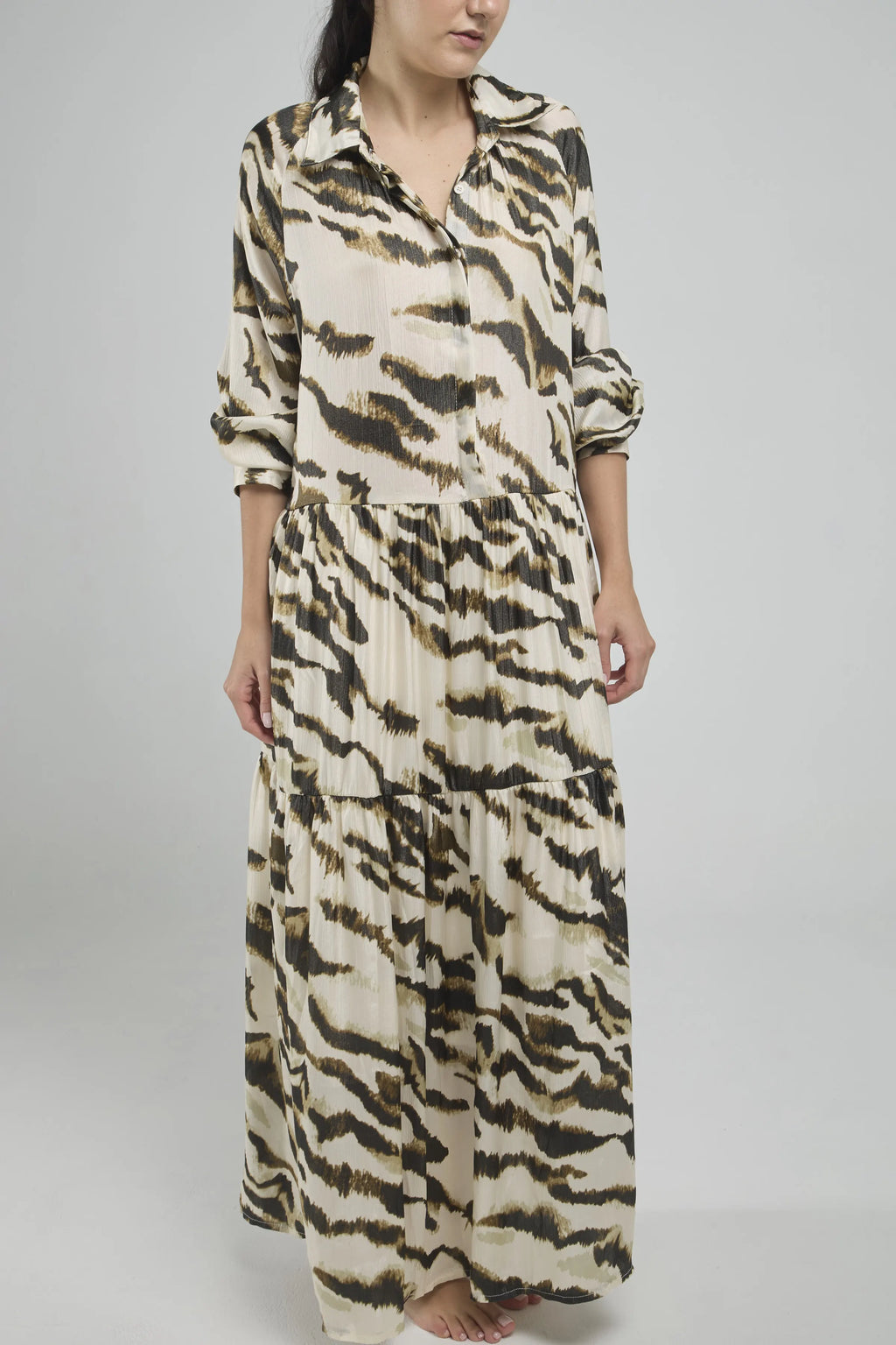 VESTIDO LARGO ESTAMPADO SATIN C/C M/L PERI/IN