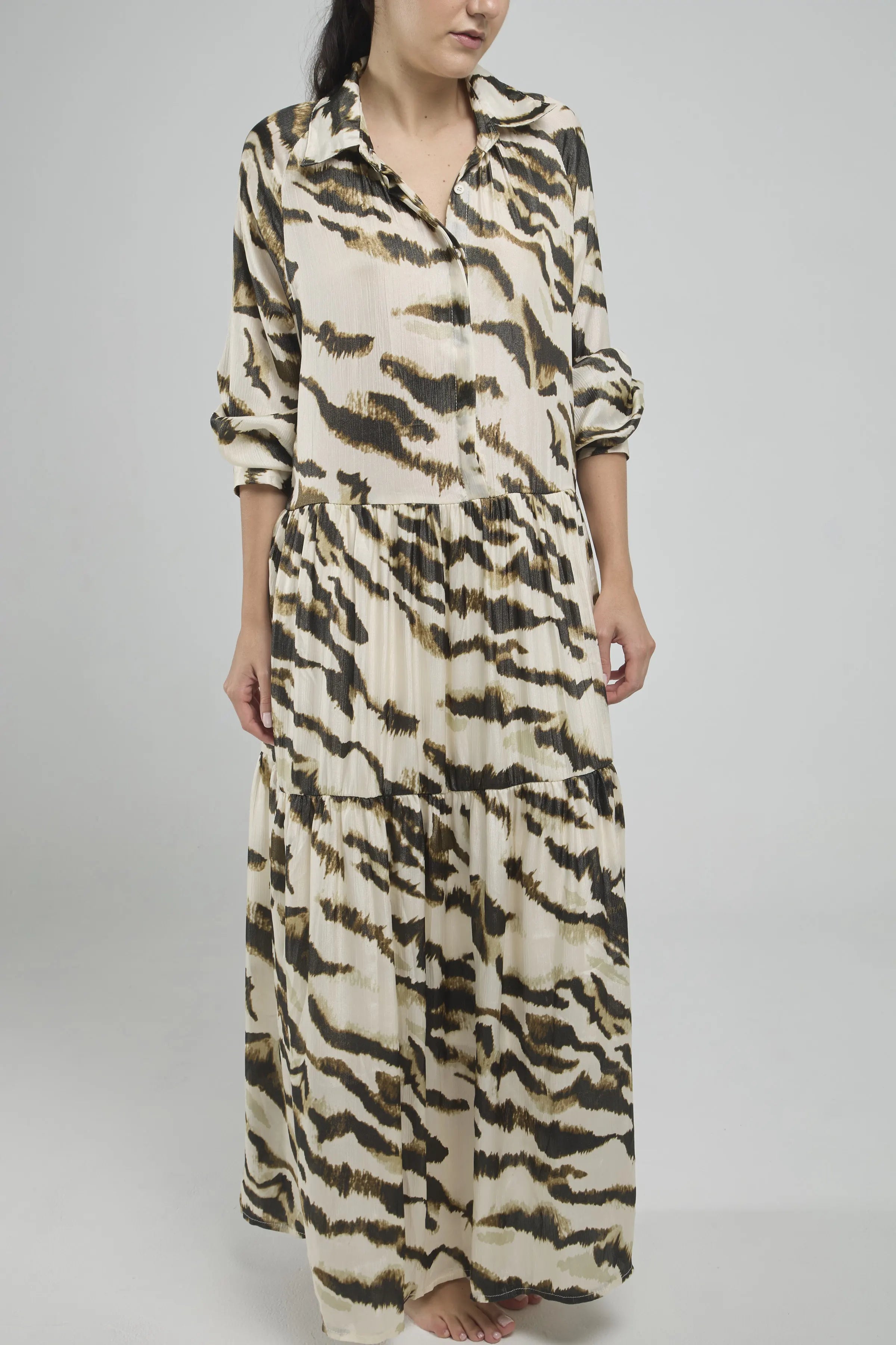 VESTIDO LARGO ESTAMPADO SATIN C/C M/L PERI/IN