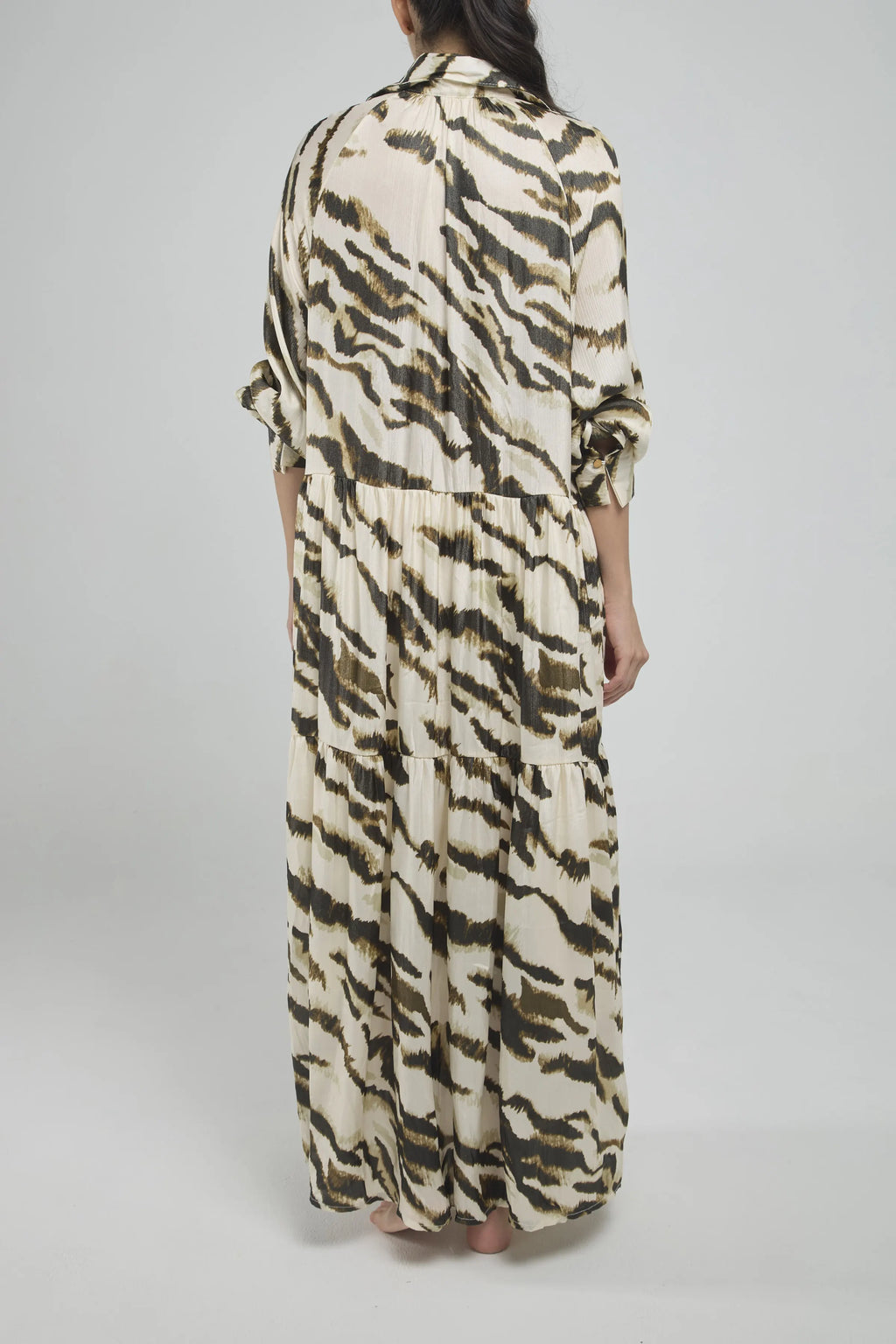 VESTIDO LARGO ESTAMPADO SATIN C/C M/L PERI/IN