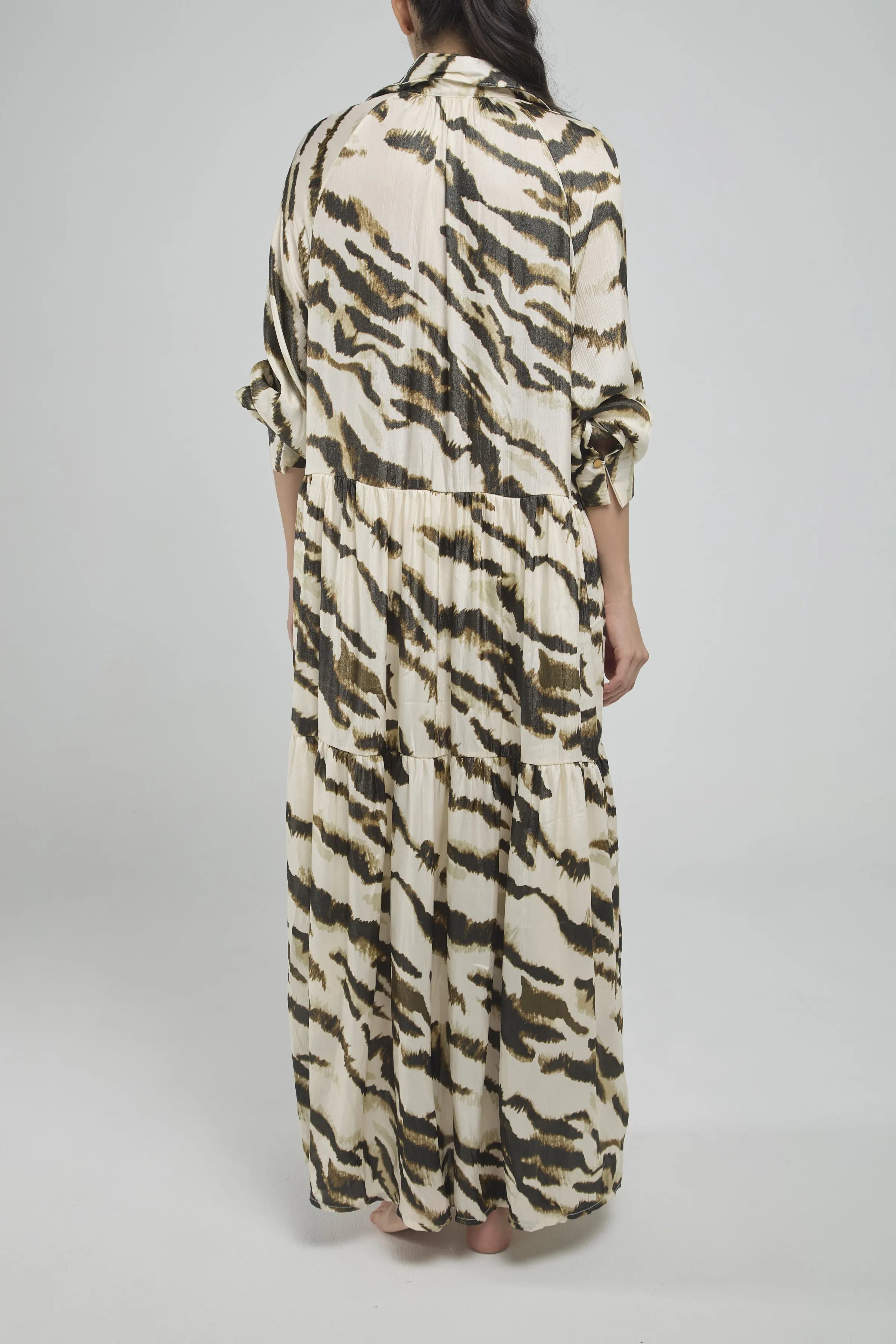 VESTIDO LARGO ESTAMPADO SATIN C/C M/L PERI/IN