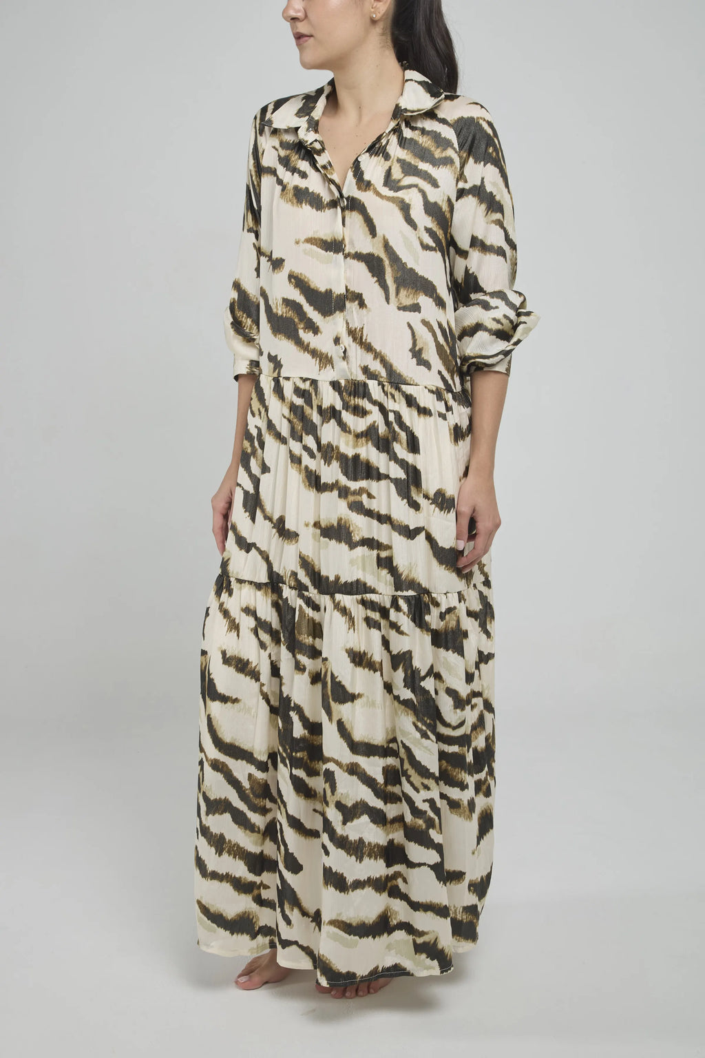 VESTIDO LARGO ESTAMPADO SATIN C/C M/L PERI/IN