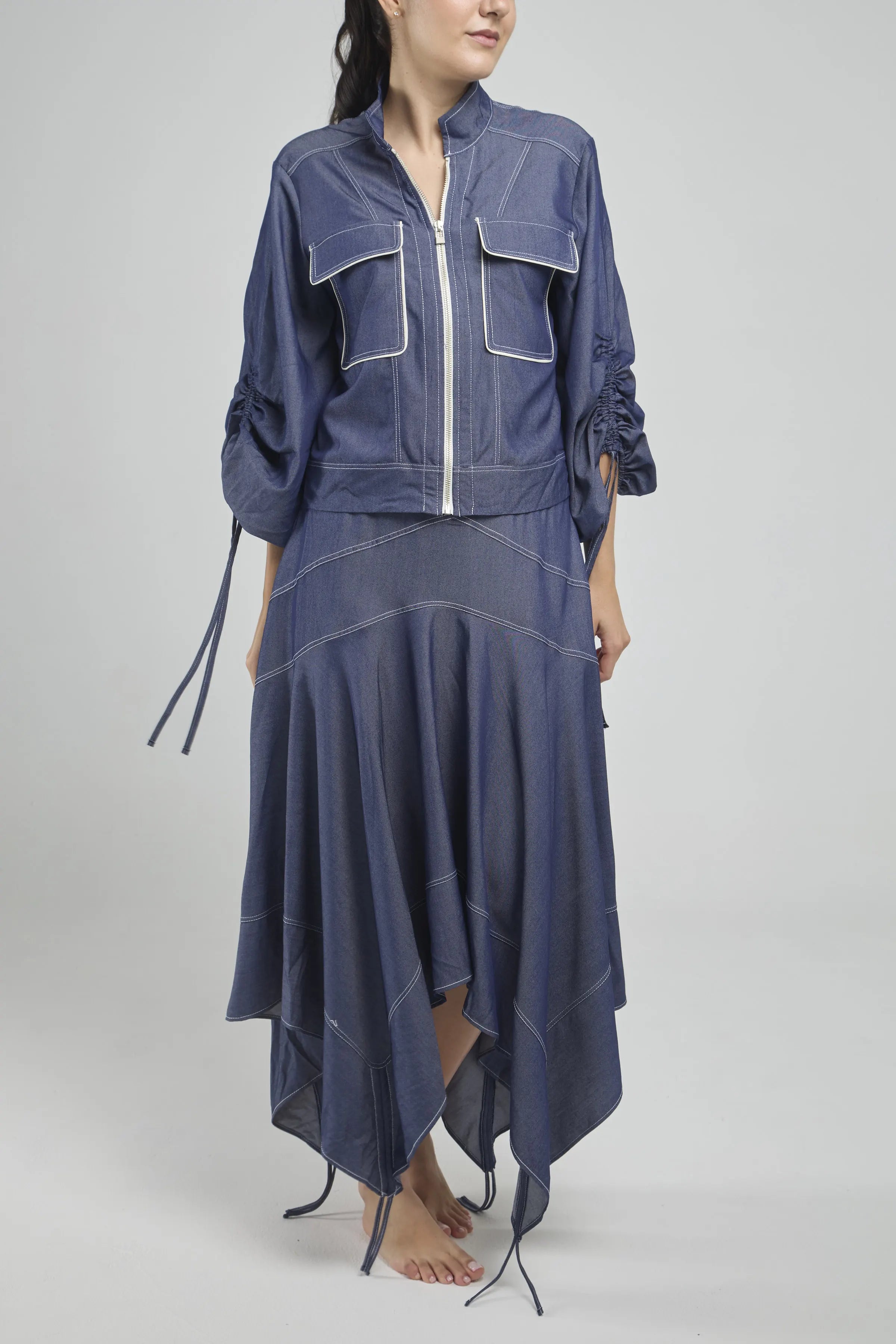 FALDA LARGA CORTE PESPUNTE PICOS RECOGIDO PUNTO