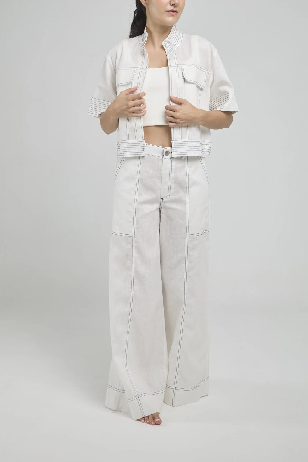 PANTALON ANCHO BOLSILLO CUADRADO  PESPUNTE PIERNA