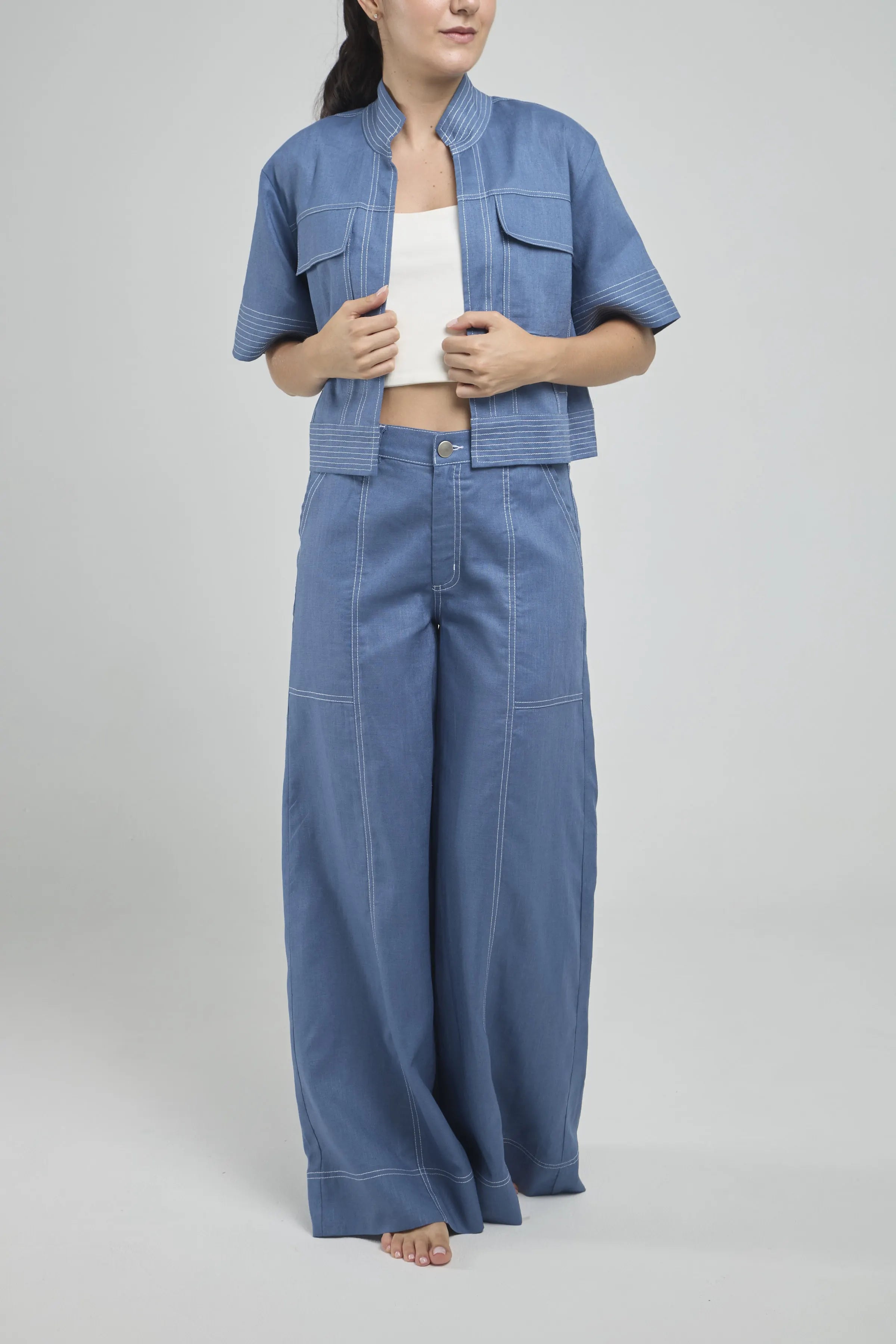 CHAQUETA CORTA ABIERTA MANGA CORTE  C/N PESPUNTE