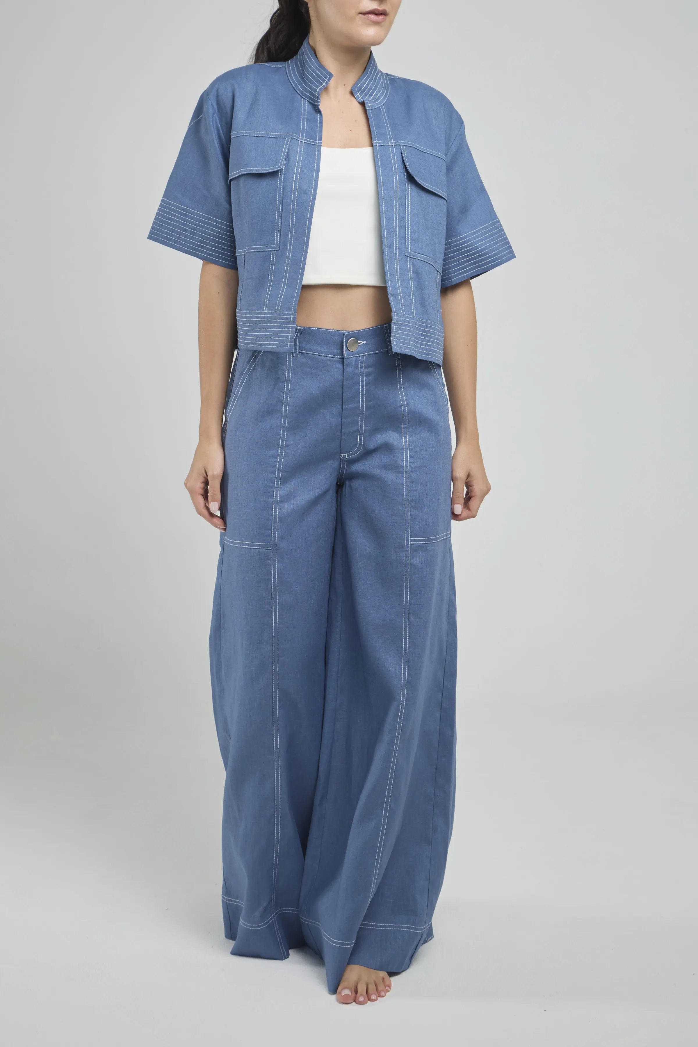 PANTALON ANCHO BOLSILLO CUADRADO  PESPUNTE PIERNA