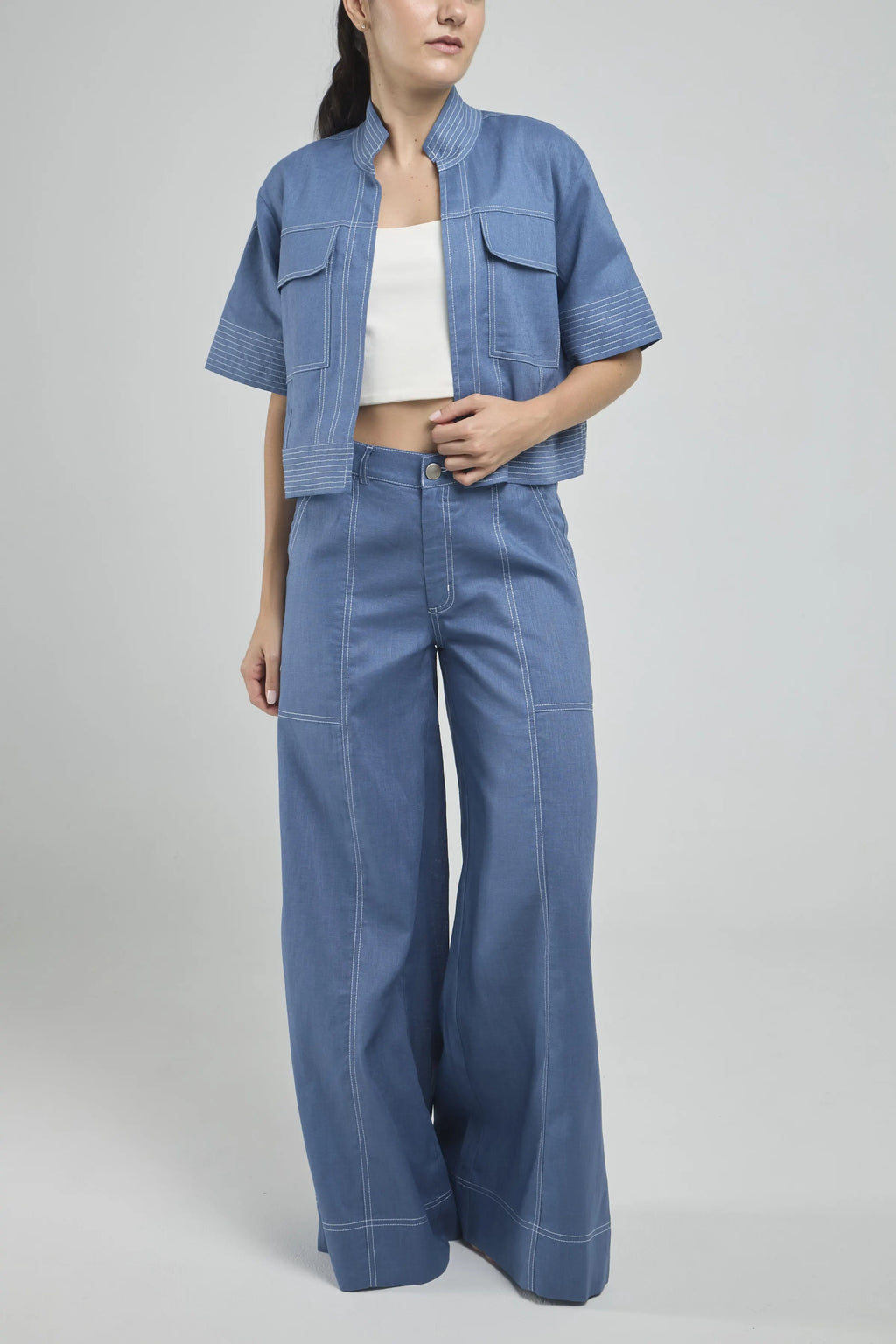 CHAQUETA CORTA ABIERTA MANGA CORTE  C/N PESPUNTE