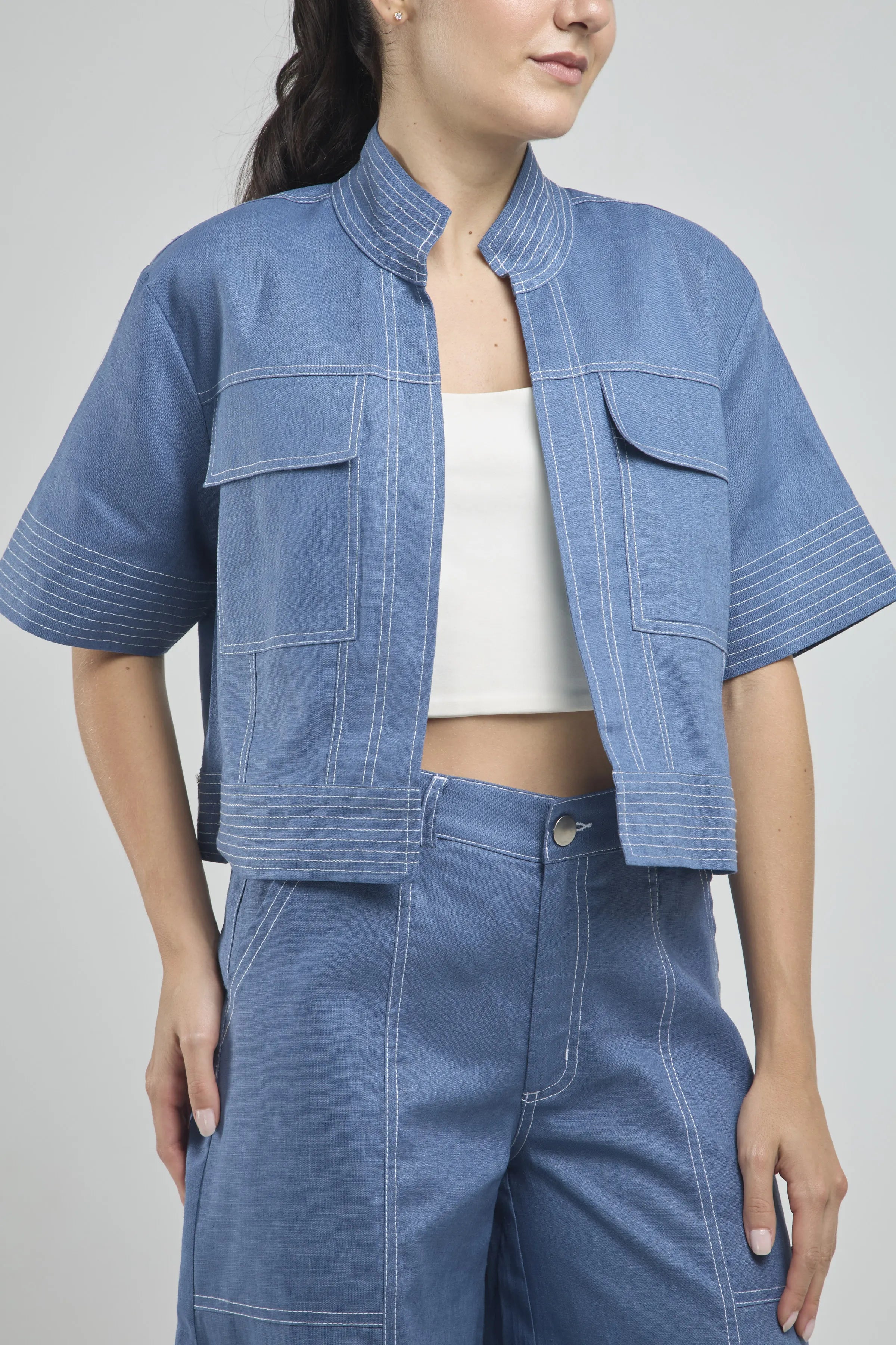 CHAQUETA CORTA ABIERTA MANGA CORTE  C/N PESPUNTE