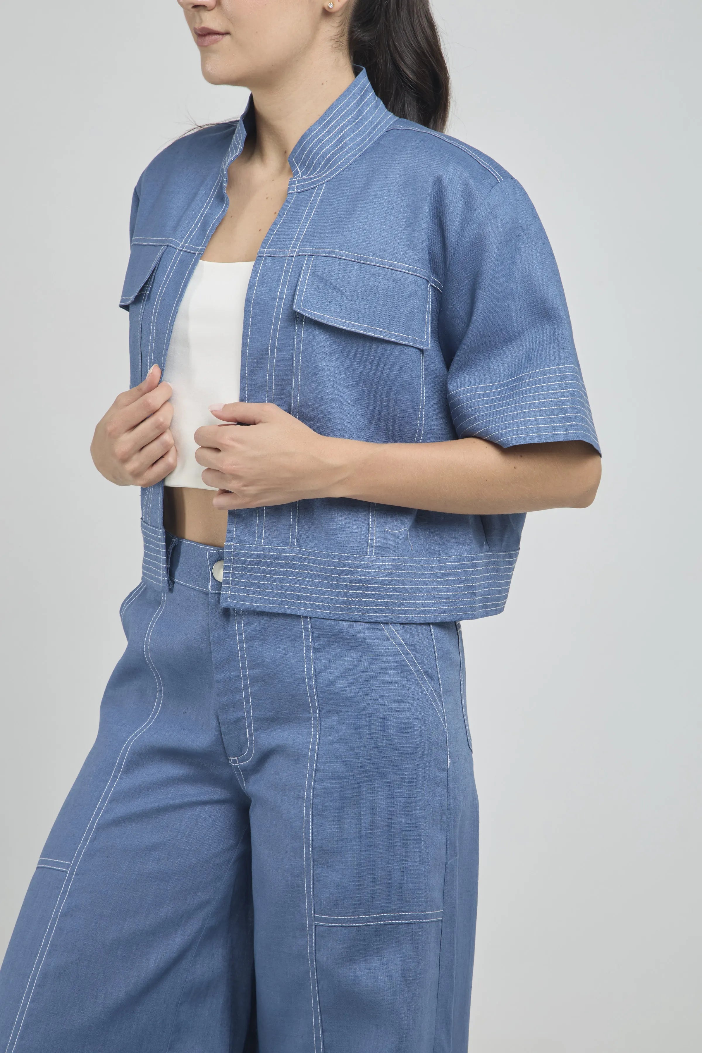 CHAQUETA CORTA ABIERTA MANGA CORTE  C/N PESPUNTE