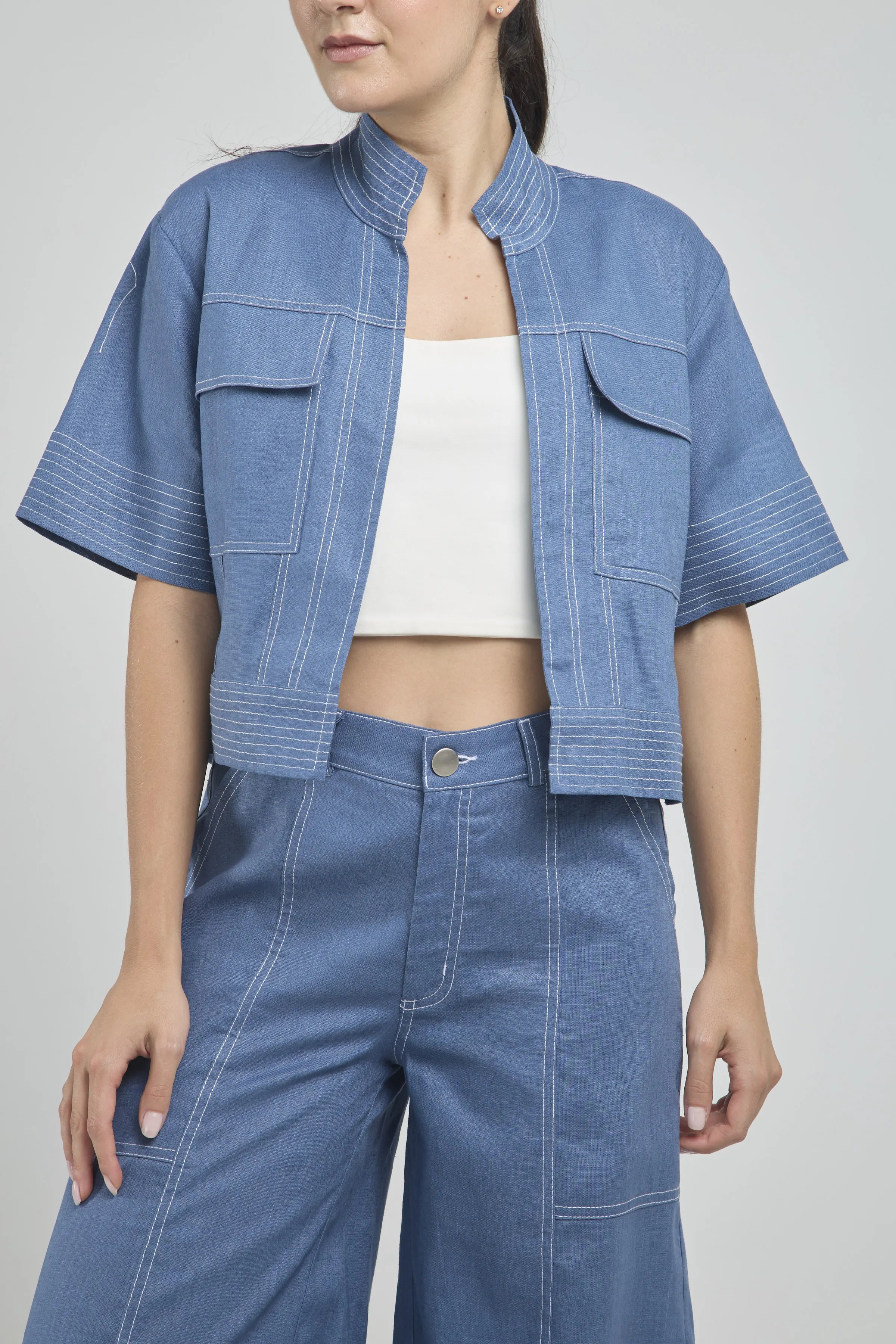 CHAQUETA CORTA ABIERTA MANGA CORTE  C/N PESPUNTE