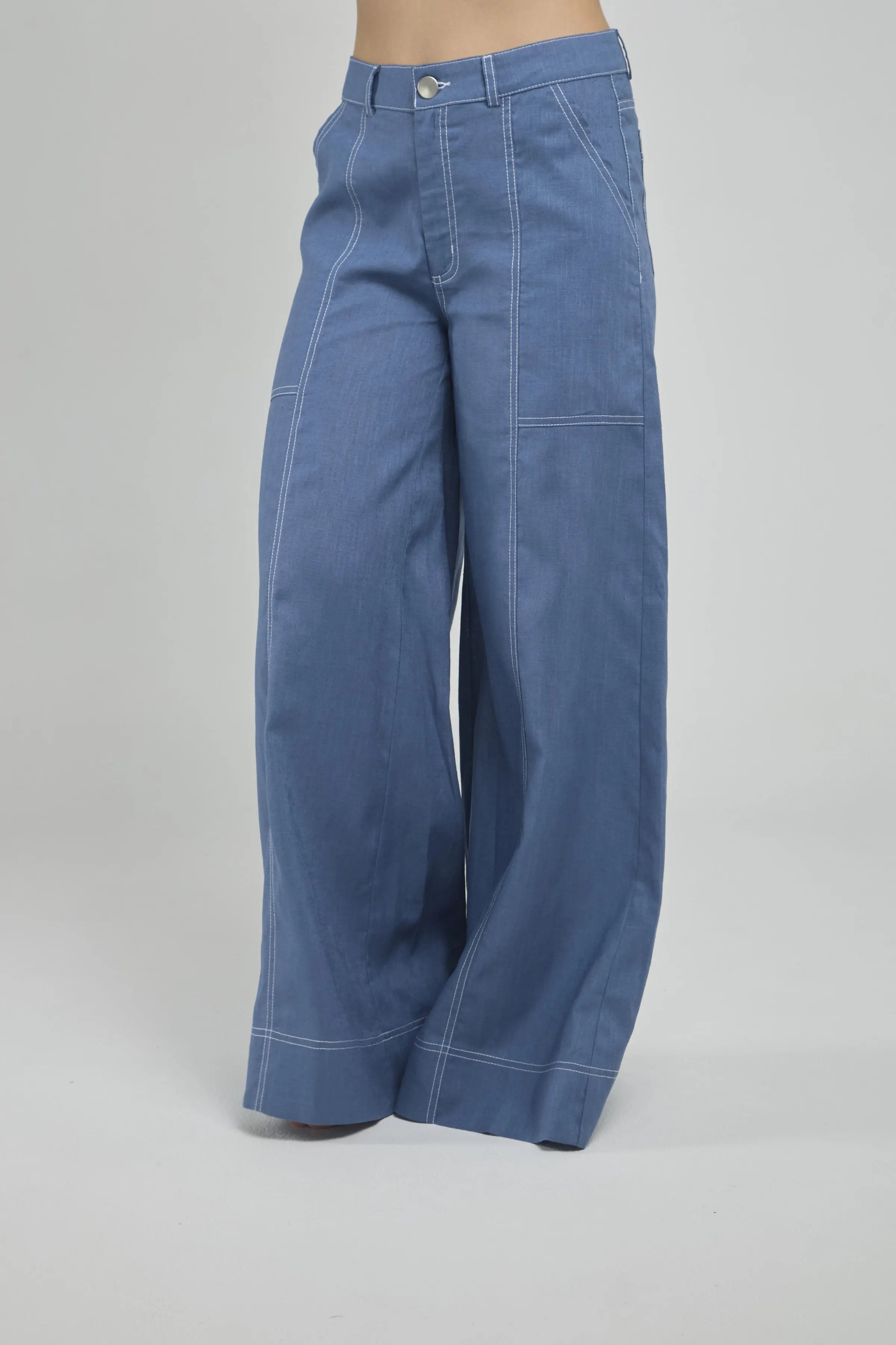 PANTALON ANCHO BOLSILLO CUADRADO  PESPUNTE PIERNA