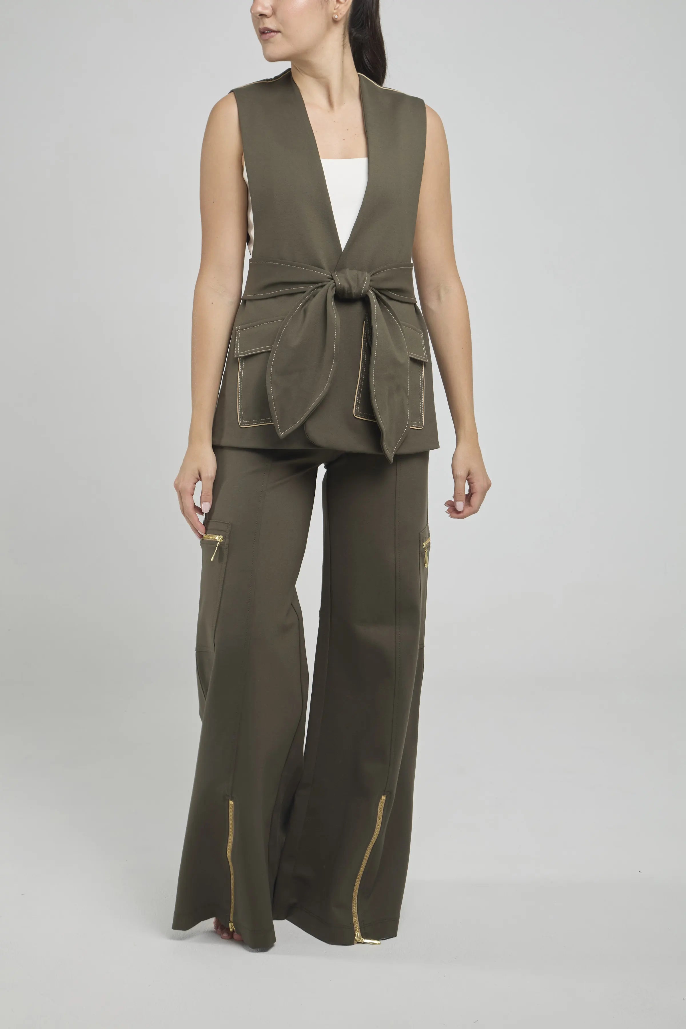 CHALECO CINTURON BOLSILLO TAPA SESGO HOMBRO BOLSILLO