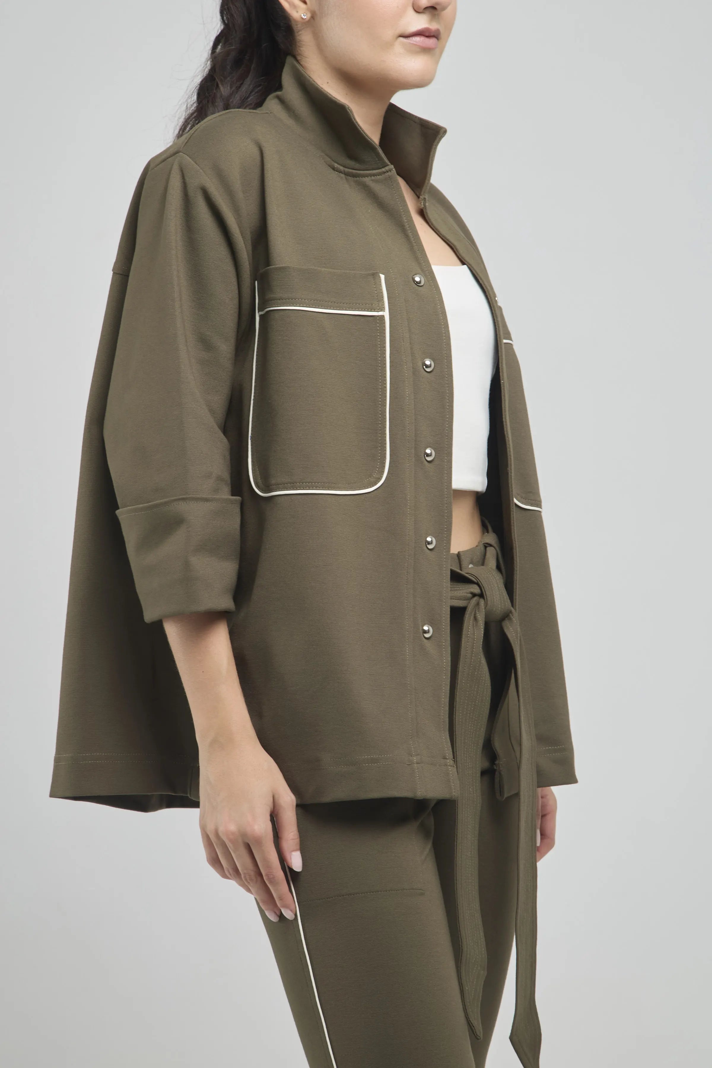 CHAQUETA LARGA CUELLO NERU BOLSILLOS DELANTE MANGA 3/4