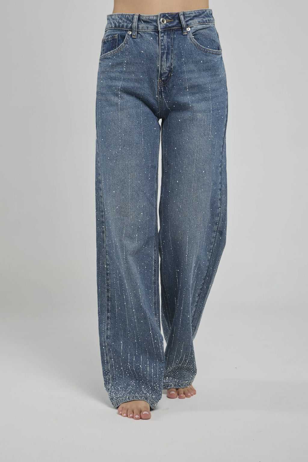 JEANS DESGASTADO COLOR BOTA RECTA CHISPAS LLUVIA