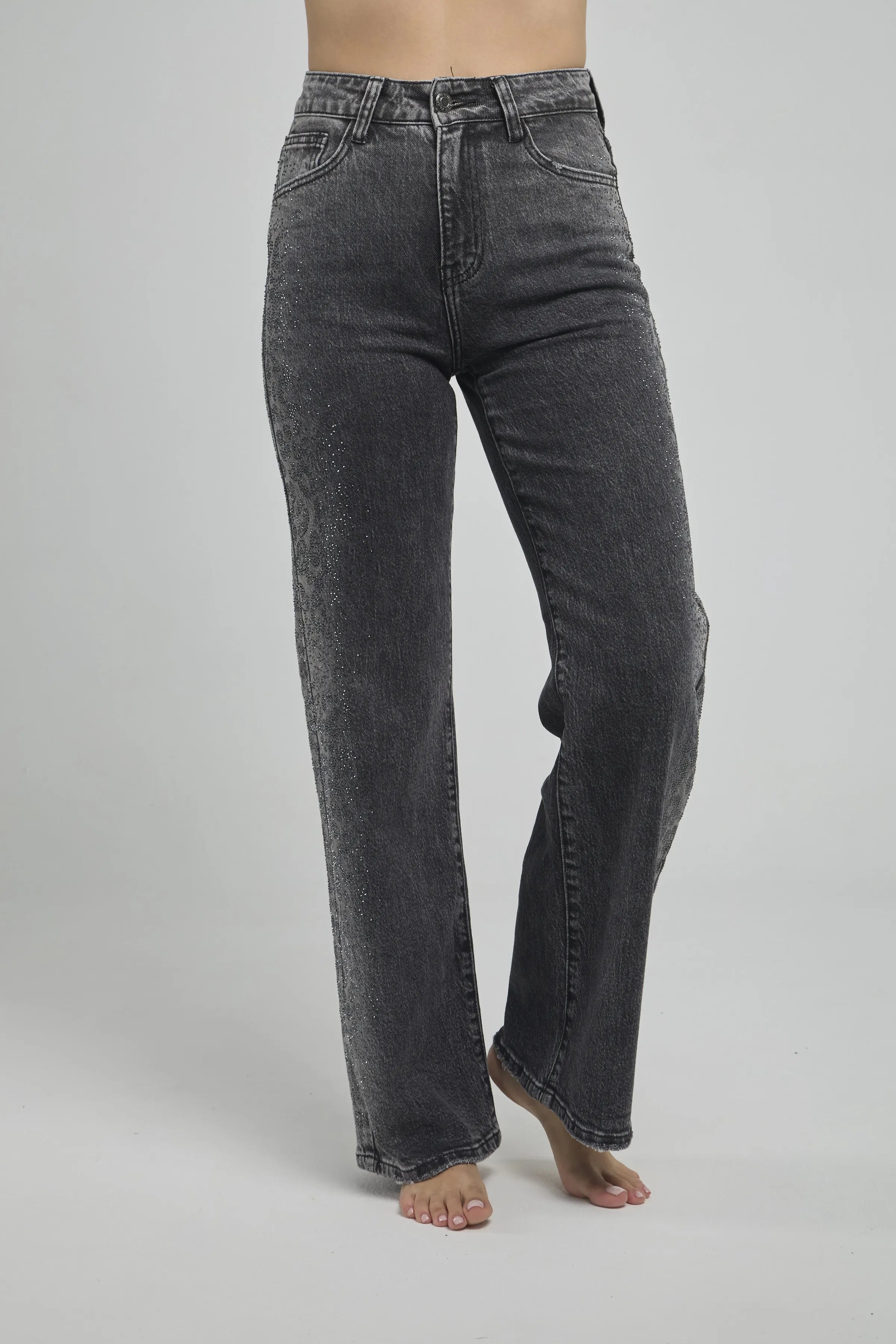 JEANS BOTA RECTA DEGASTADA LADOS CHISPAS NEGRO