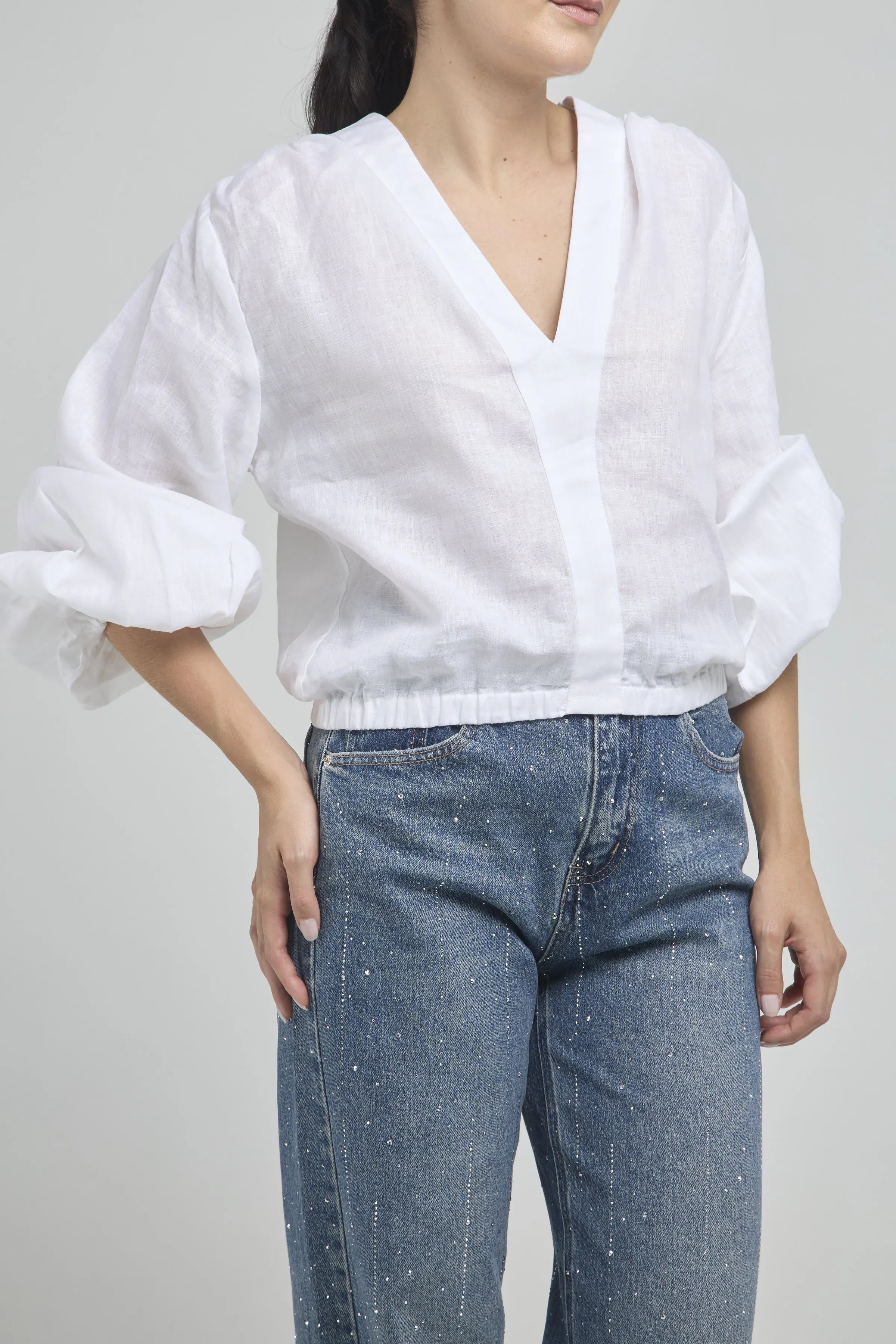 BLUSA LINO JARETA RESORTE MANGA BOMBACHA  RESORTE PUÑO