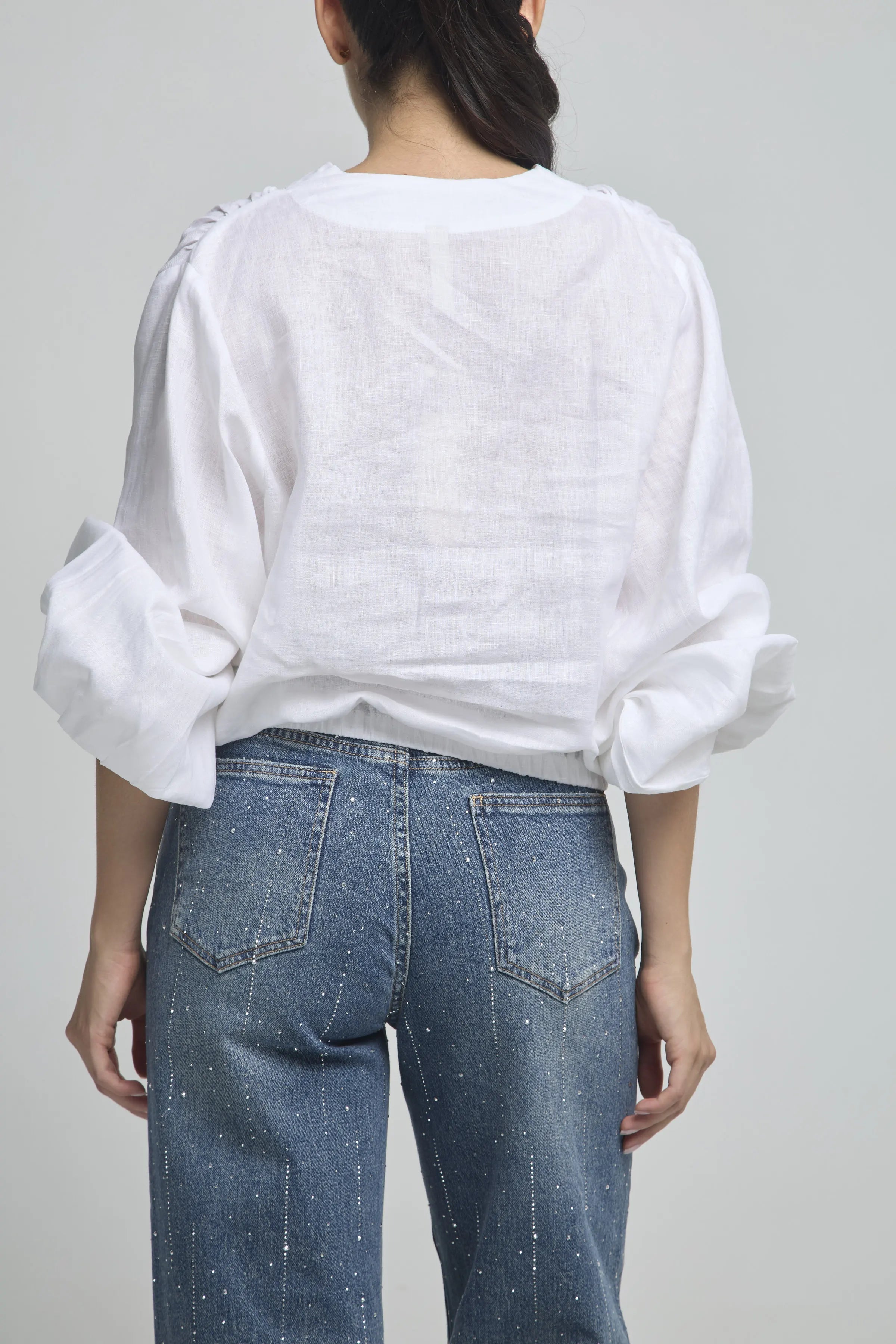 BLUSA LINO JARETA RESORTE MANGA BOMBACHA  RESORTE PUÑO