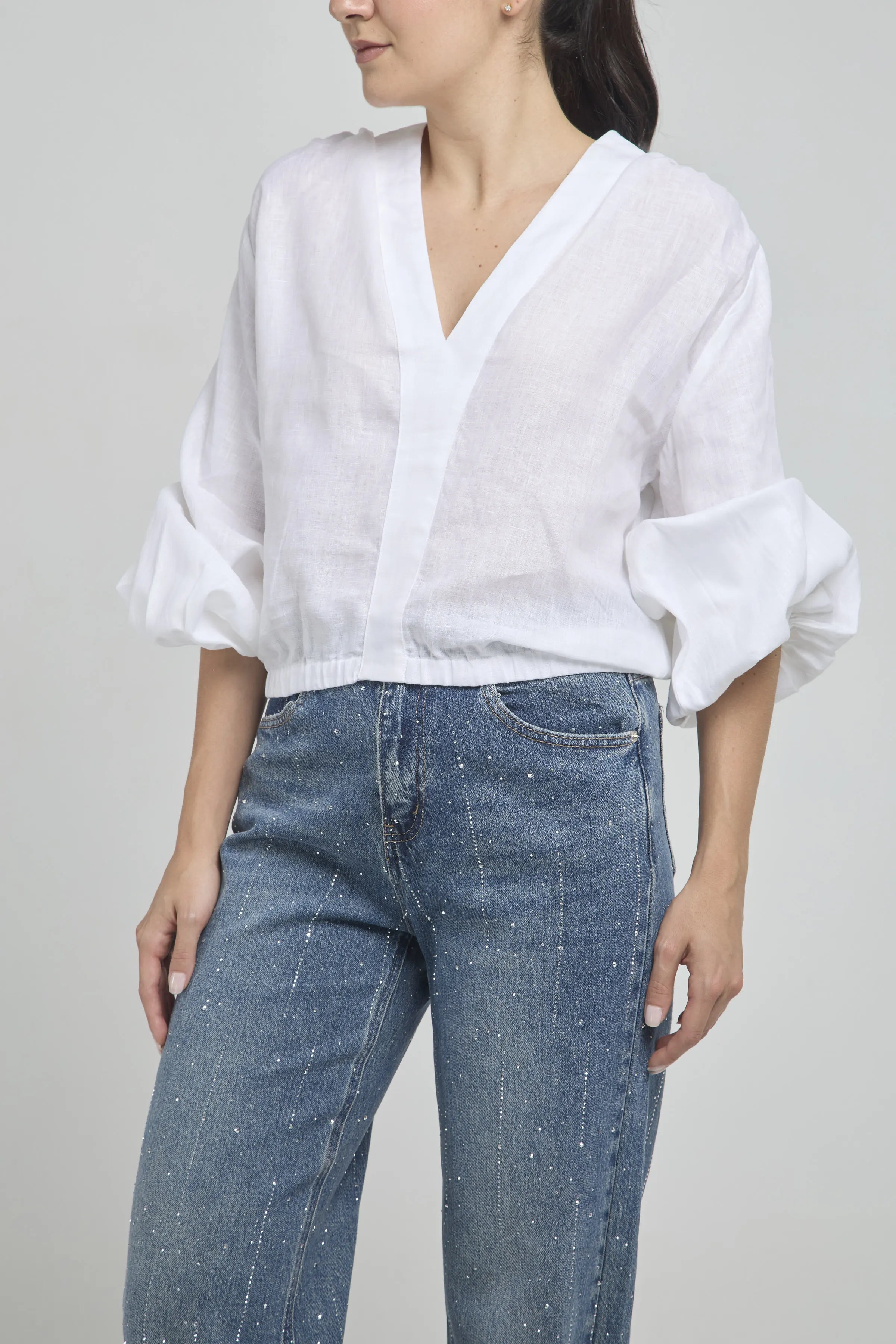 BLUSA LINO JARETA RESORTE MANGA BOMBACHA  RESORTE PUÑO