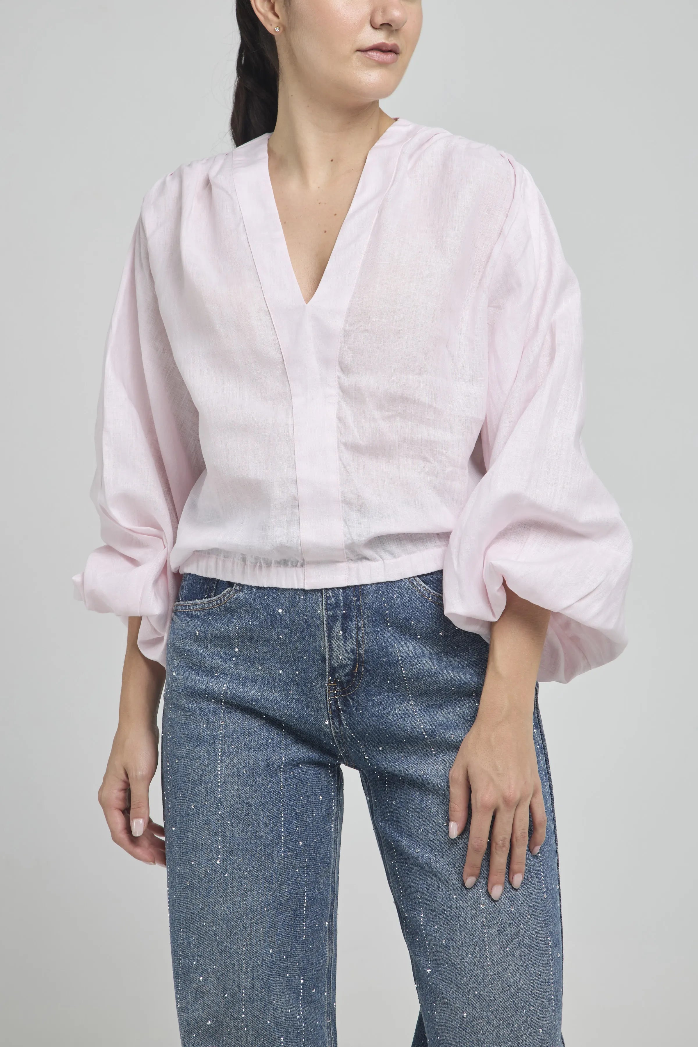 BLUSA LINO JARETA RESORTE MANGA BOMBACHA  RESORTE PUÑO