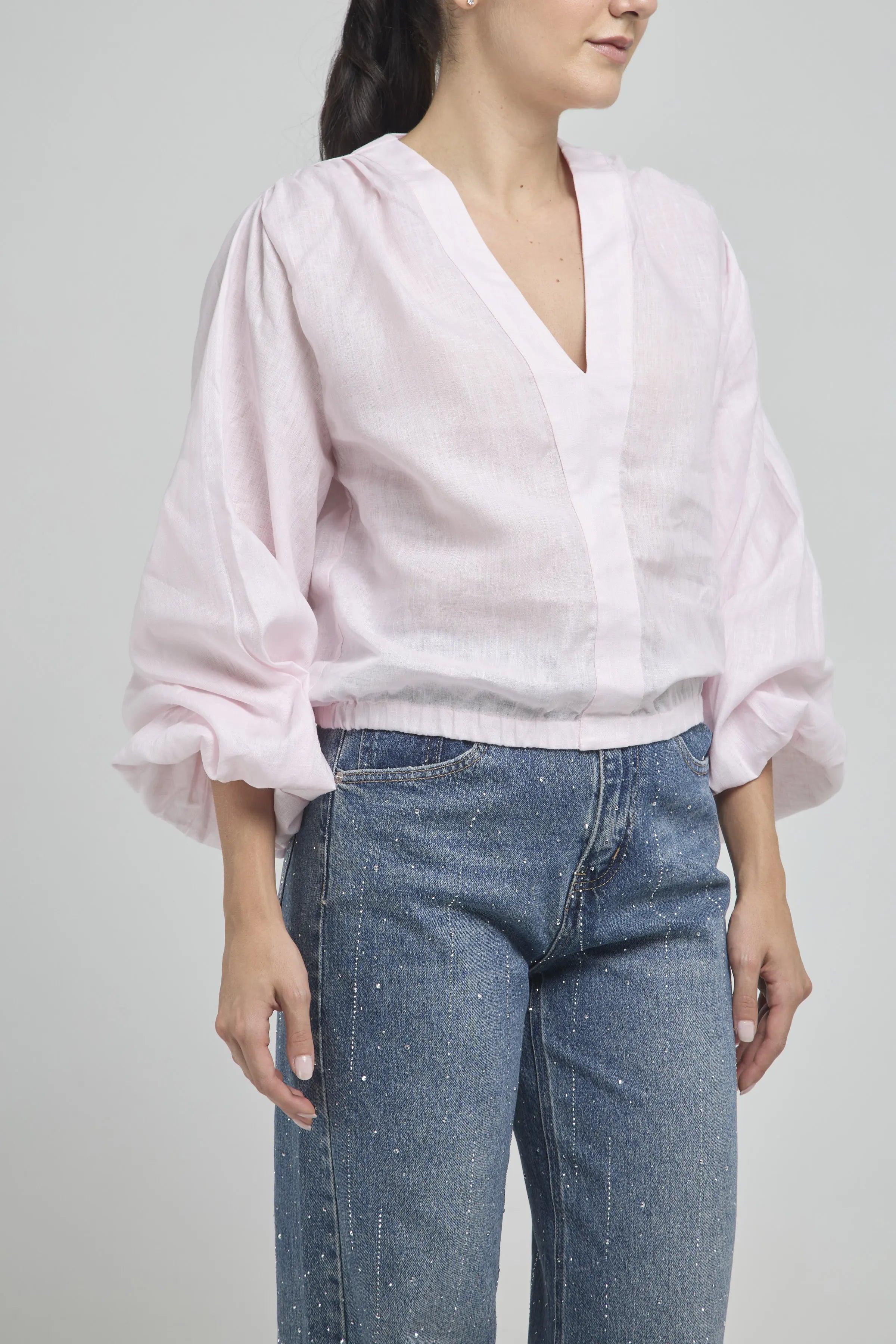 BLUSA LINO JARETA RESORTE MANGA BOMBACHA  RESORTE PUÑO