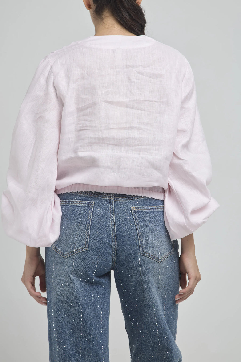 BLUSA LINO JARETA RESORTE MANGA BOMBACHA  RESORTE PUÑO