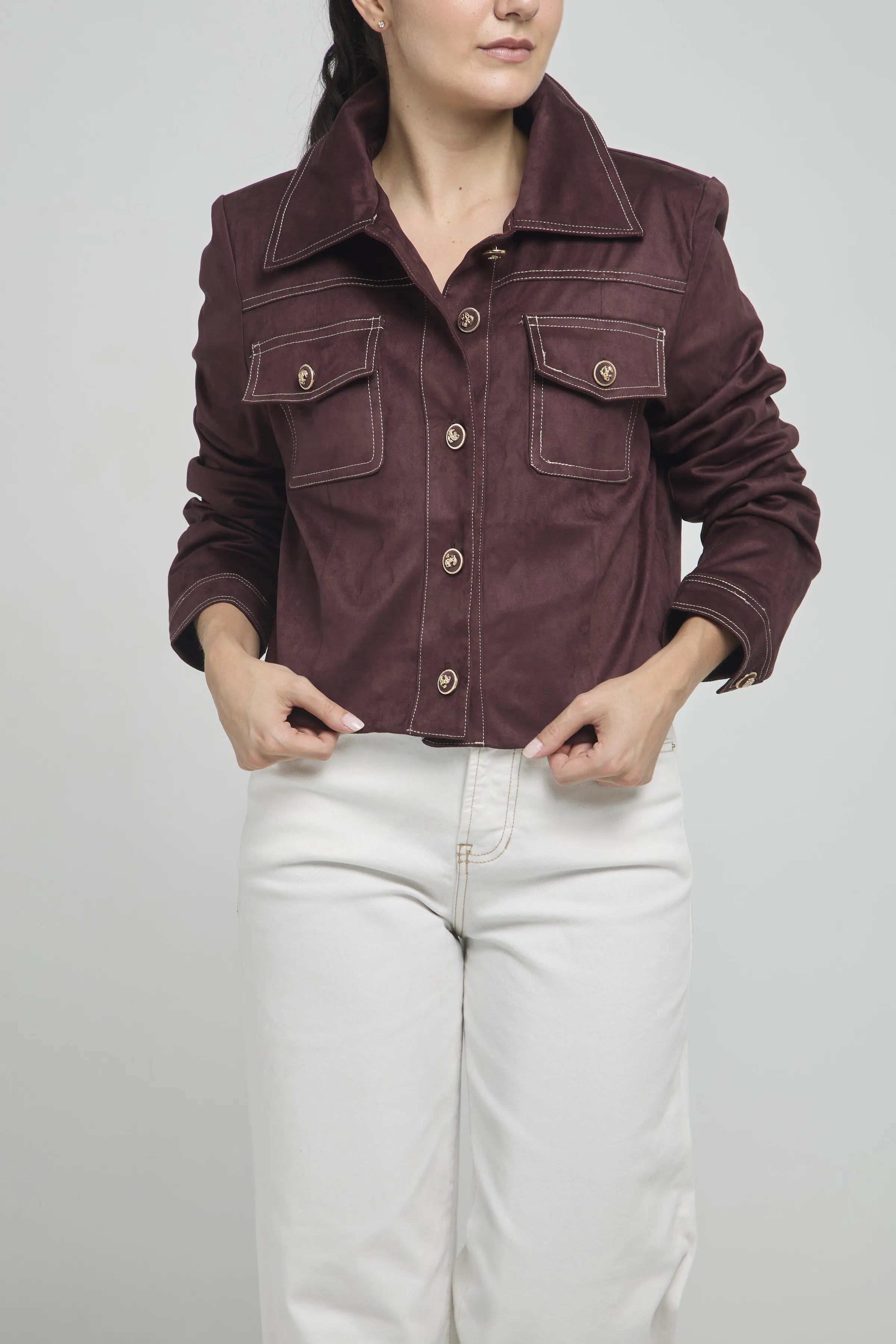 CHAQUETA GAMUZA BOTONES GRABADOS  BOLISI TAPA C/C