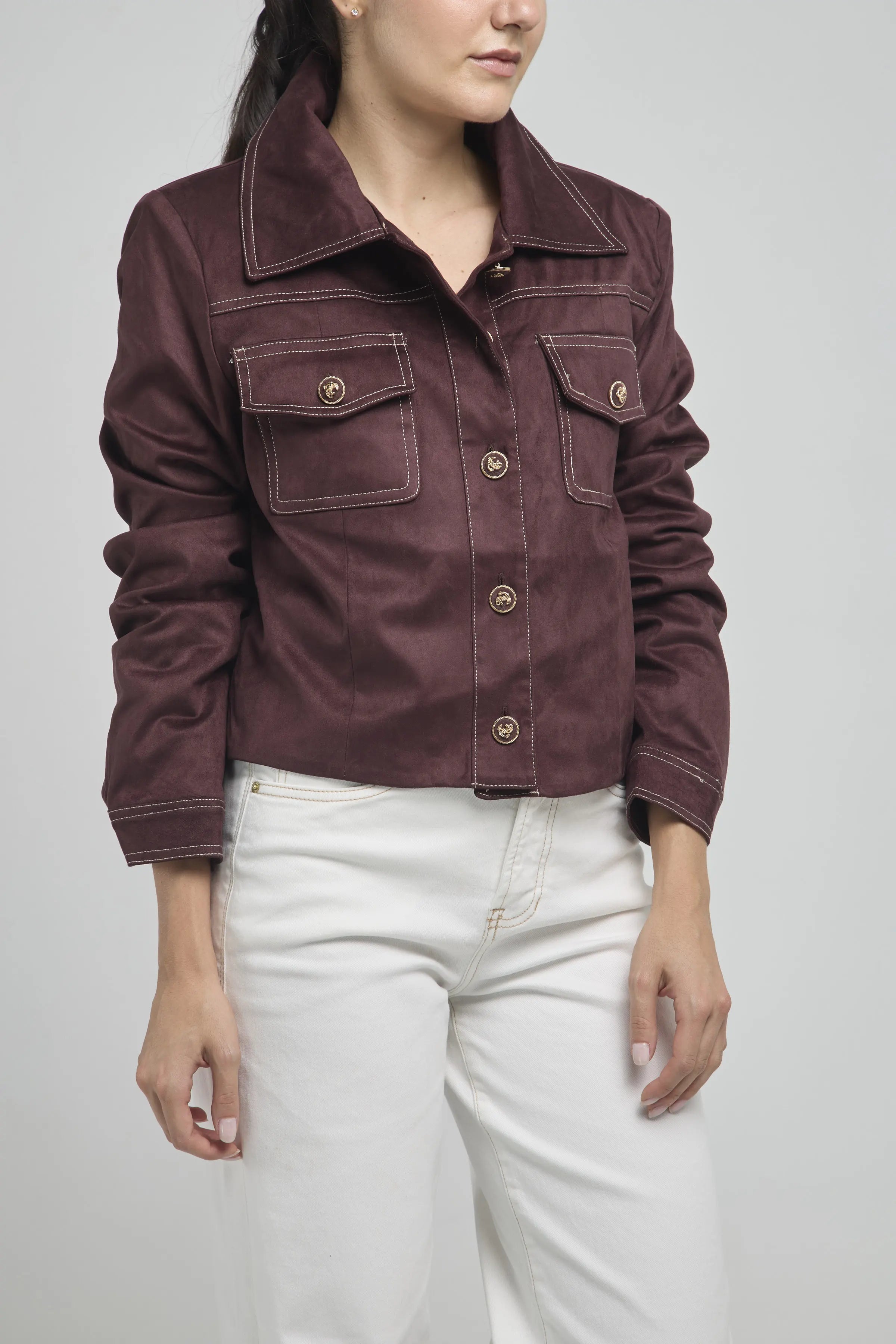 CHAQUETA GAMUZA BOTONES GRABADOS  BOLISI TAPA C/C