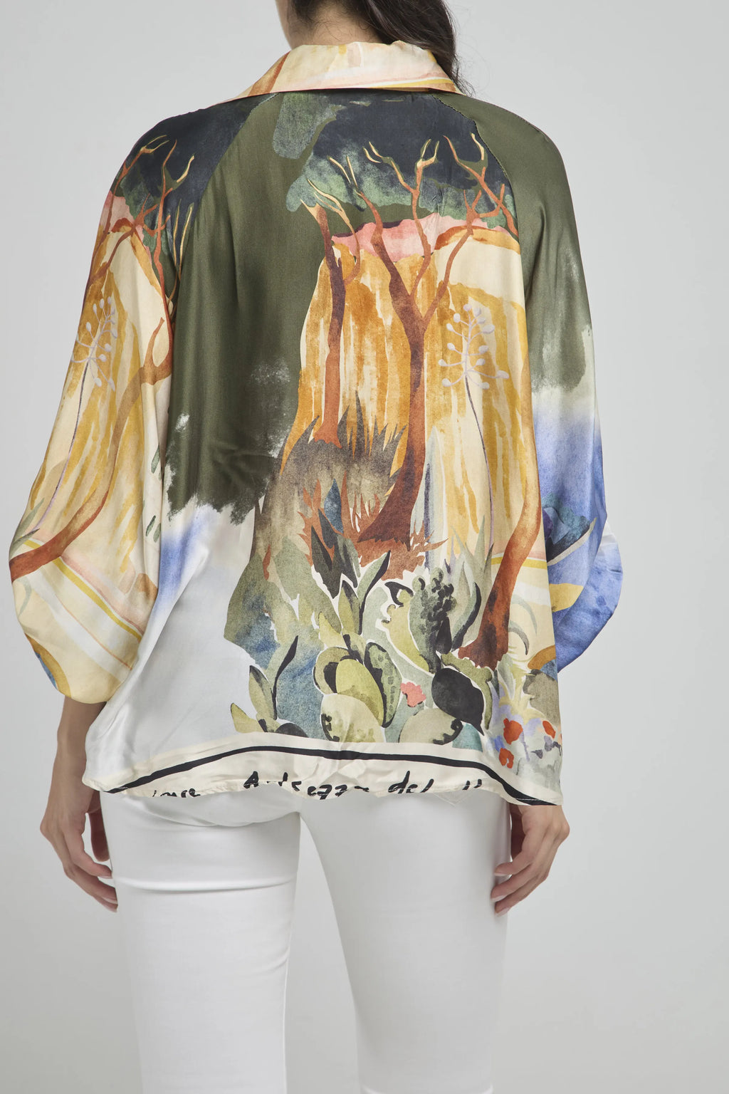 BLUSA SATIN 1/2 PERILLA CUELLO CAMISERO MANGA BOMBACHA