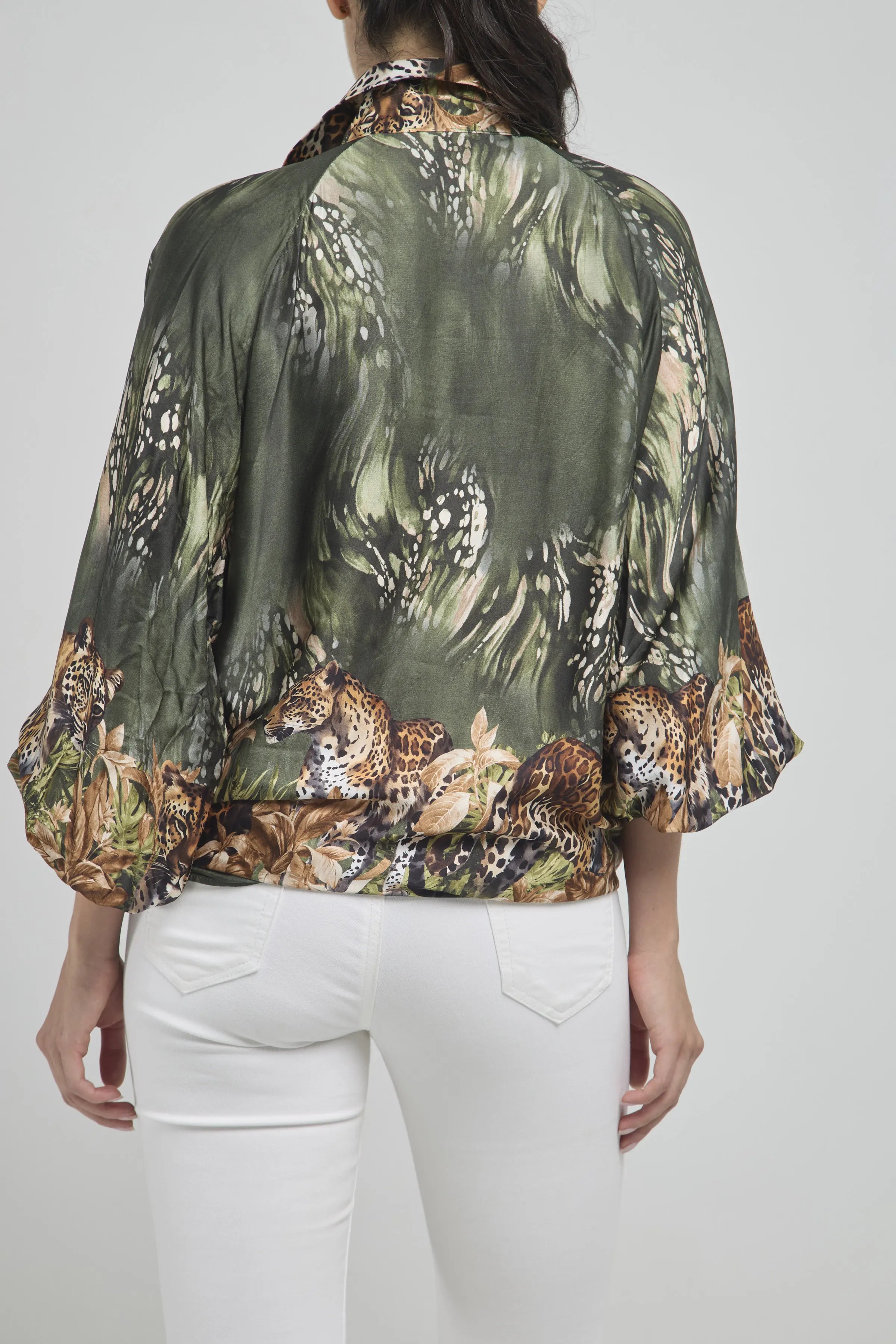 CAMISA ESTAMPADA LEOPARDO MANGA BOMBA C/C