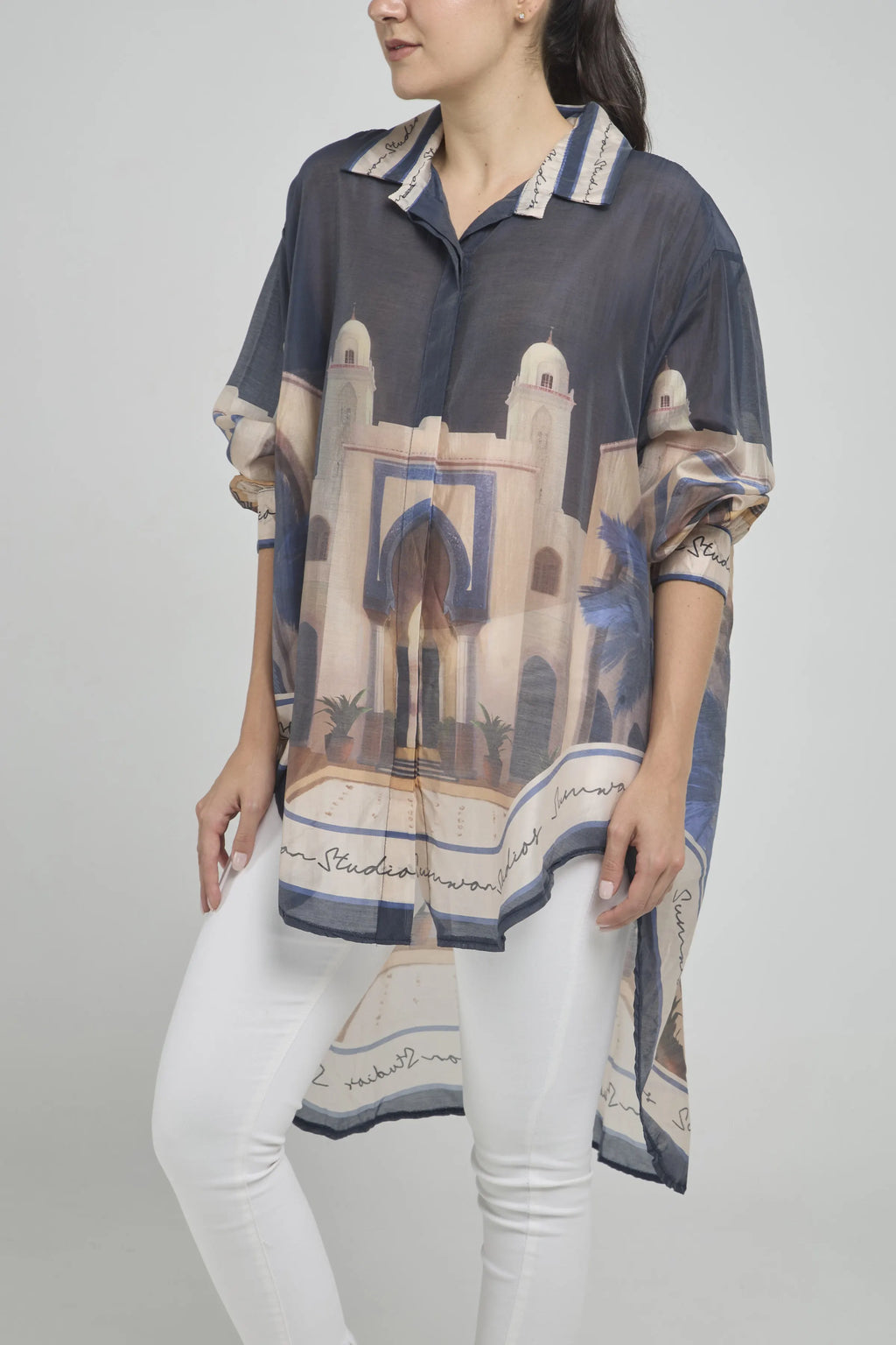 BLUSON ESTAMPADO CASTILLO CUELLO CAMISERO DOBLE PERILLA COLA