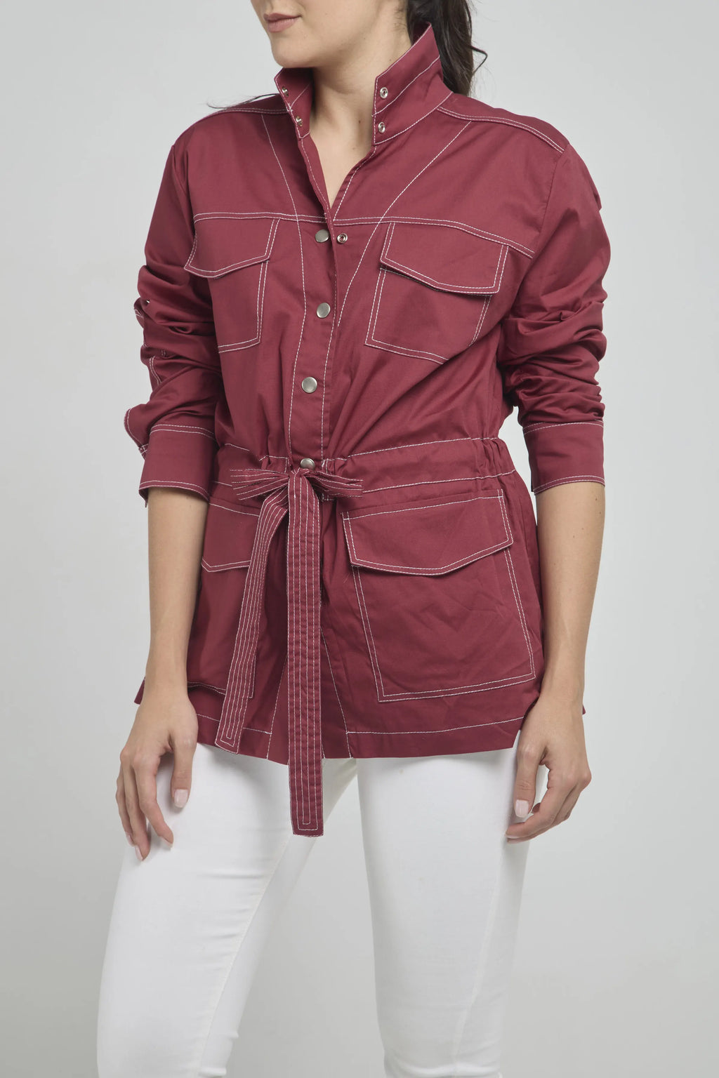 CHAQUETA TIPO SAFARI CODERA CINTURA PESPUNTE  C/N