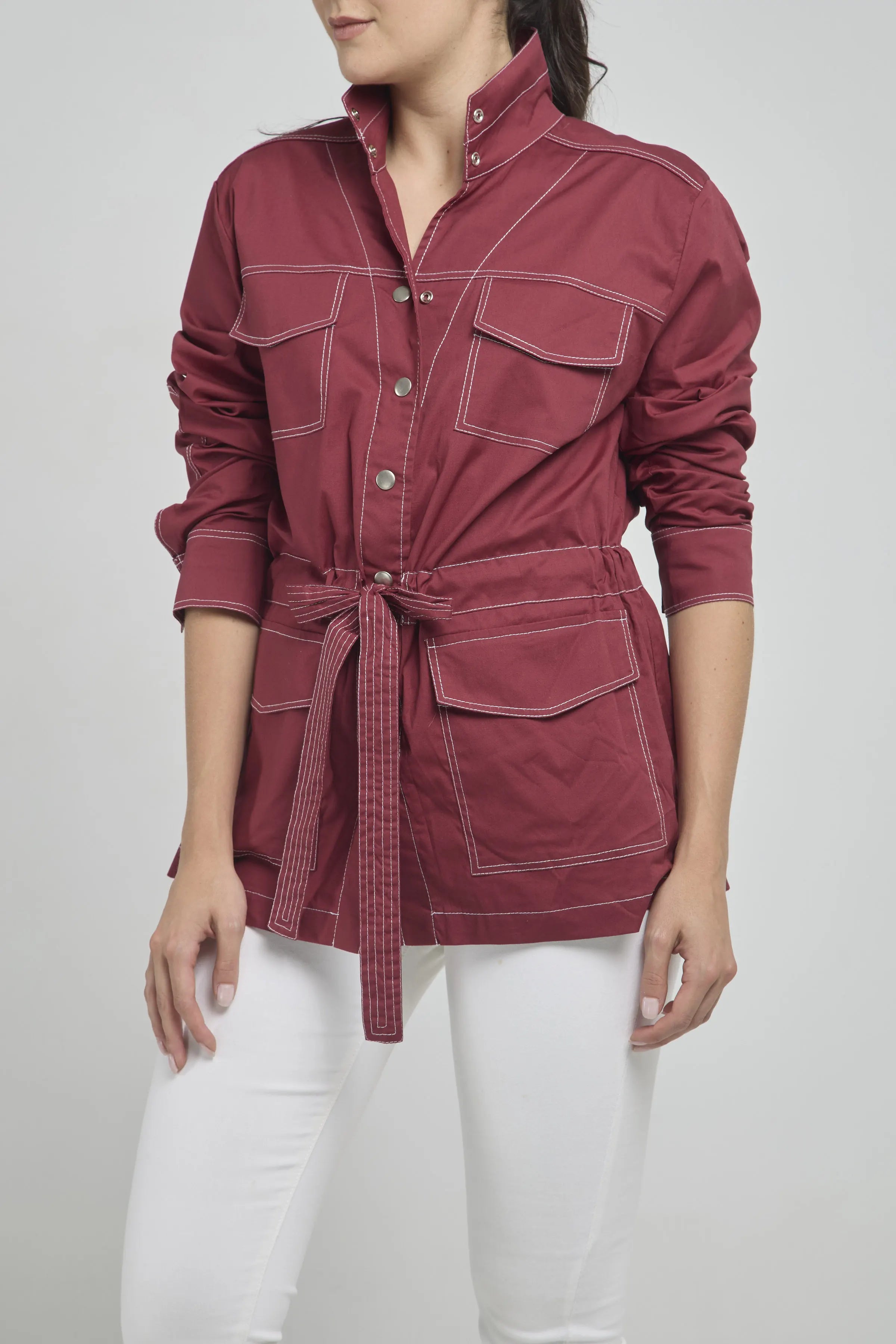 CHAQUETA TIPO SAFARI CODERA CINTURA PESPUNTE  C/N