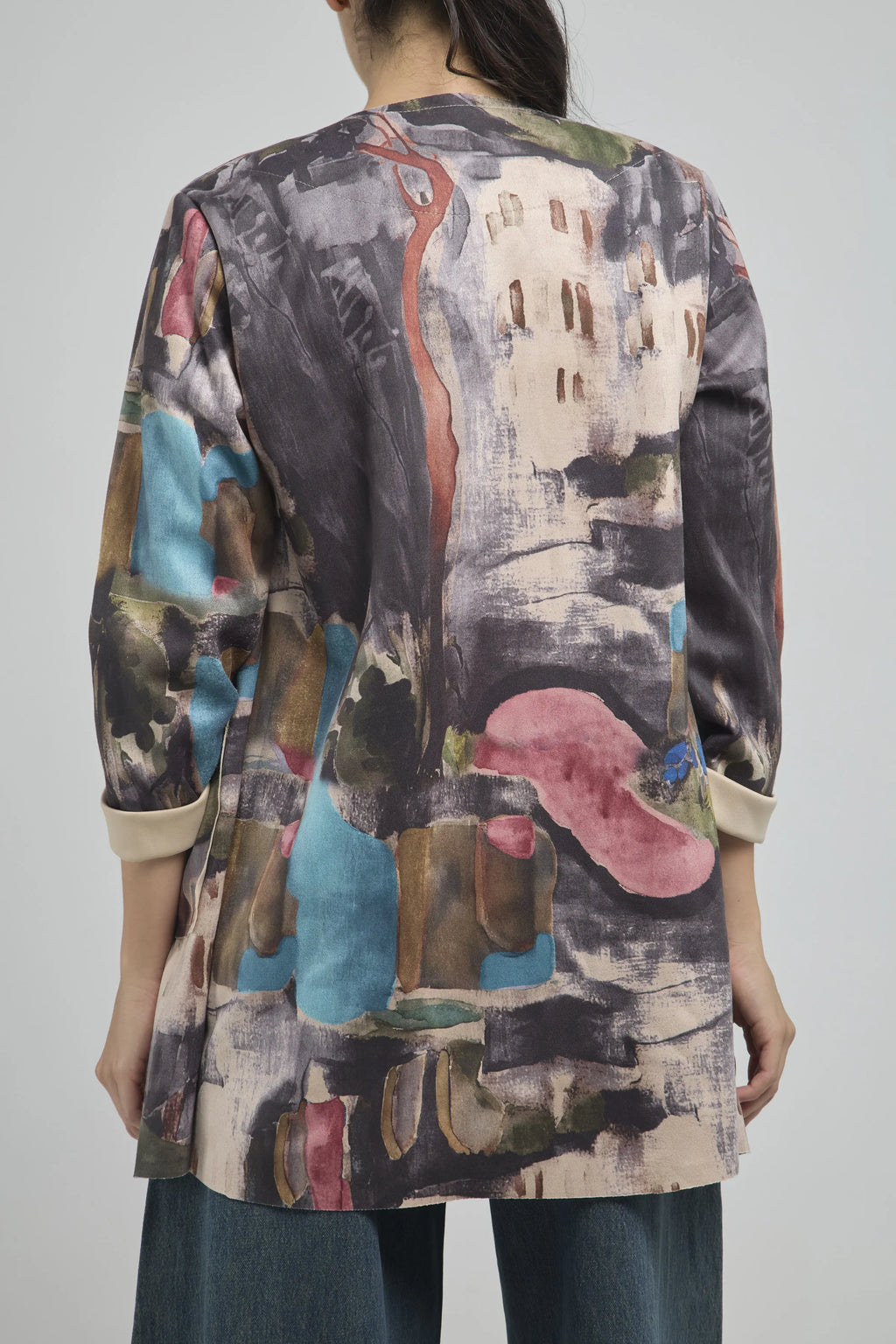 CHAQUETA LARGA ABIERTA ESTAMPADA VARIOS COLOR