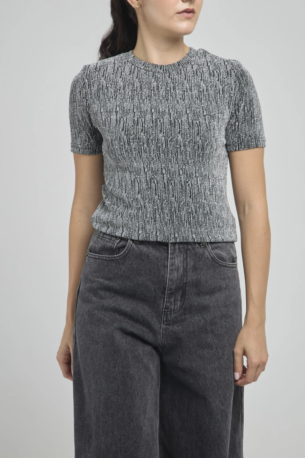 CAMISETA BRILLANTE MANGA CORTA  CUELLO RESDONDO